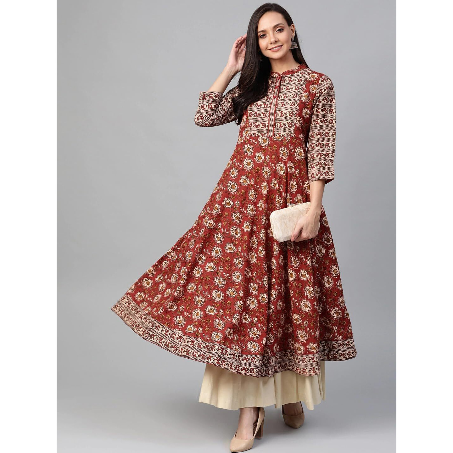 Yash Gallery Women s Cotton Floral Printed Anarkali Kurta for Women (1189YKMAROON_Maroon_X-Large)