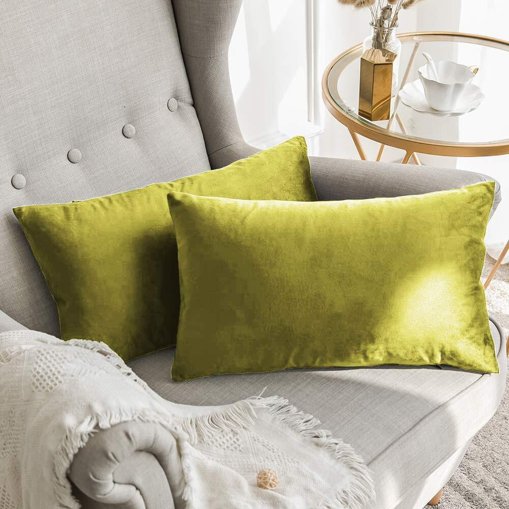 Khooti Rectangular Velvet Cushion Cover, 12x18 (Olive)(Pack of 5)
