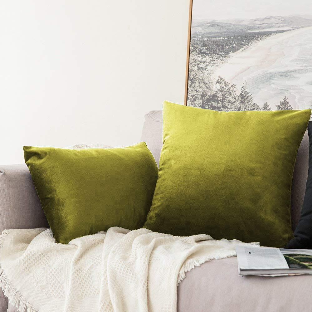 Khooti Rectangular Velvet Cushion Cover, 12x18 (Olive)(Pack of 5)