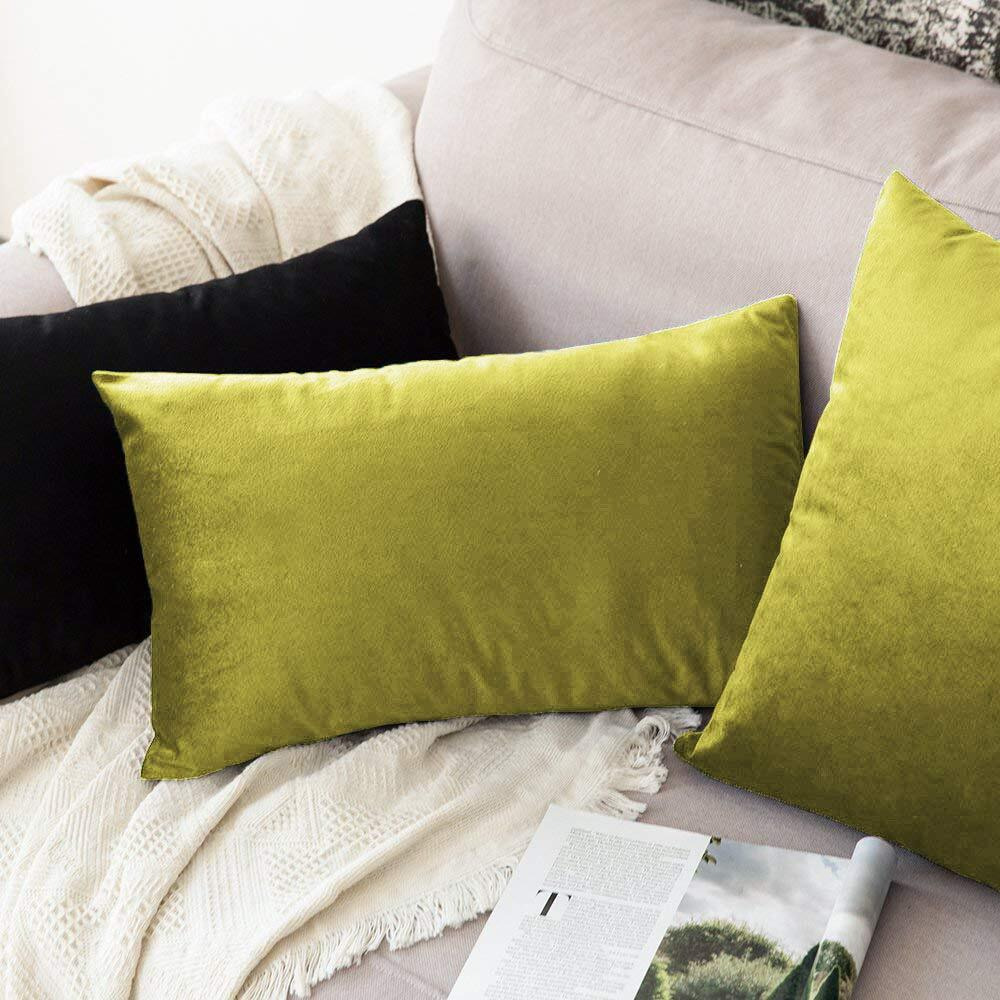 Khooti Rectangular Velvet Cushion Cover, 12x18 (Olive)(Pack of 5)