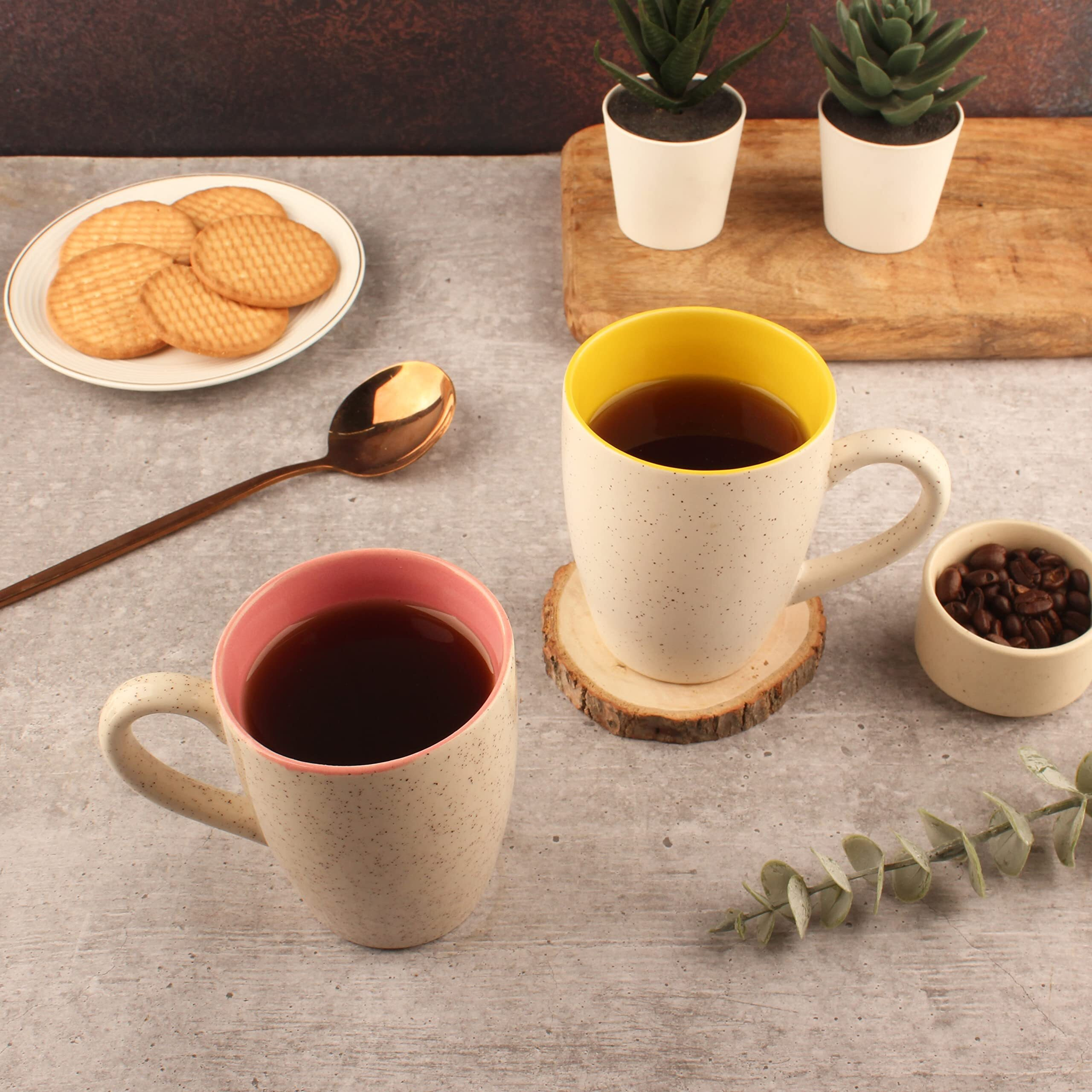Anwaliya Edesia Series Ceramic Mug Set of 1, 280ml | Handcrafted Design Tea Cups Set of 1 Stackable, Chip Resistant, with Handles Large Serving Coffee Cup, Guin (Inner Color May Vary)