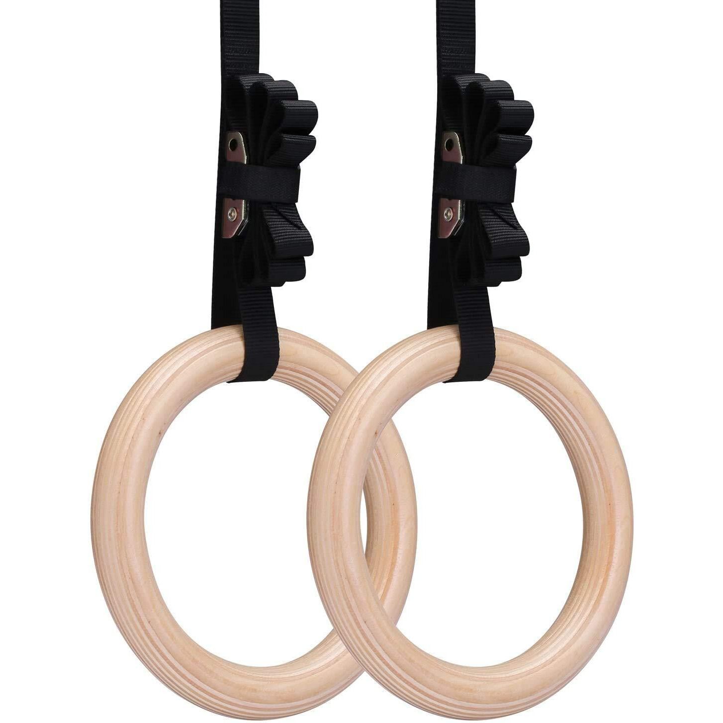 Wearslim - Professional Birch Wood Gymnastics Rings 1000 lbs Weight, 14.5ft Adjustable Buckle Straps | for Cross Fitness Functional Training | 1 Year Warranty | Home Workout Equipment for Men & Women