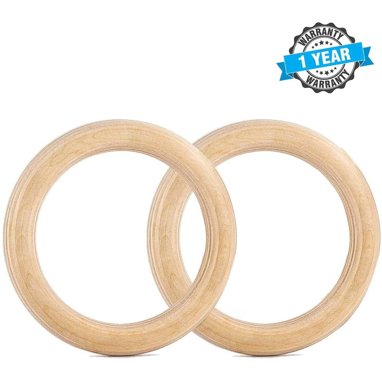 Wearslim - Professional Birch Wood Gymnastics Rings 1000 lbs Weight, 14.5ft Adjustable Buckle Straps | for Cross Fitness Functional Training | 1 Year Warranty | Home Workout Equipment for Men & Women