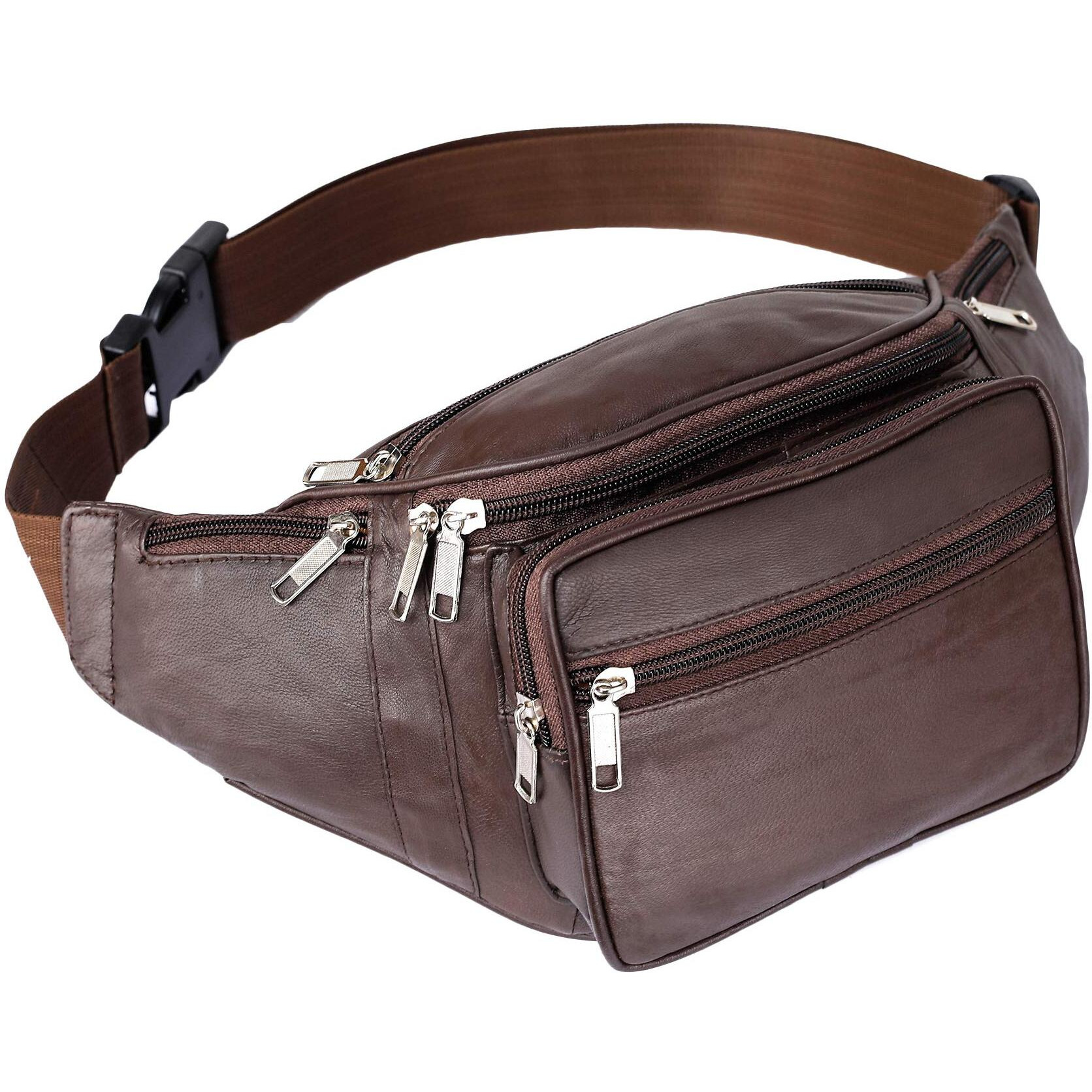 K London Leather Brown Men Women Waist Bag Fanny Bag Travel Pouch Passport Holder (1446_Brown)