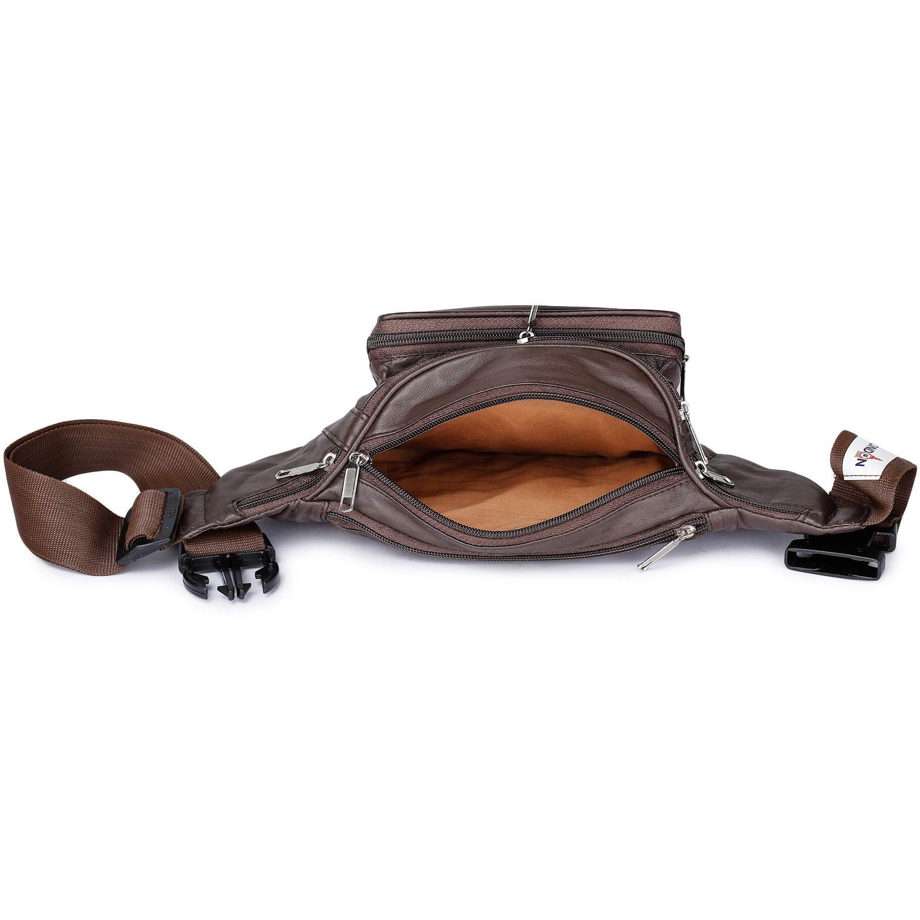 K London Leather Brown Men Women Waist Bag Fanny Bag Travel Pouch Passport Holder (1446_Brown)