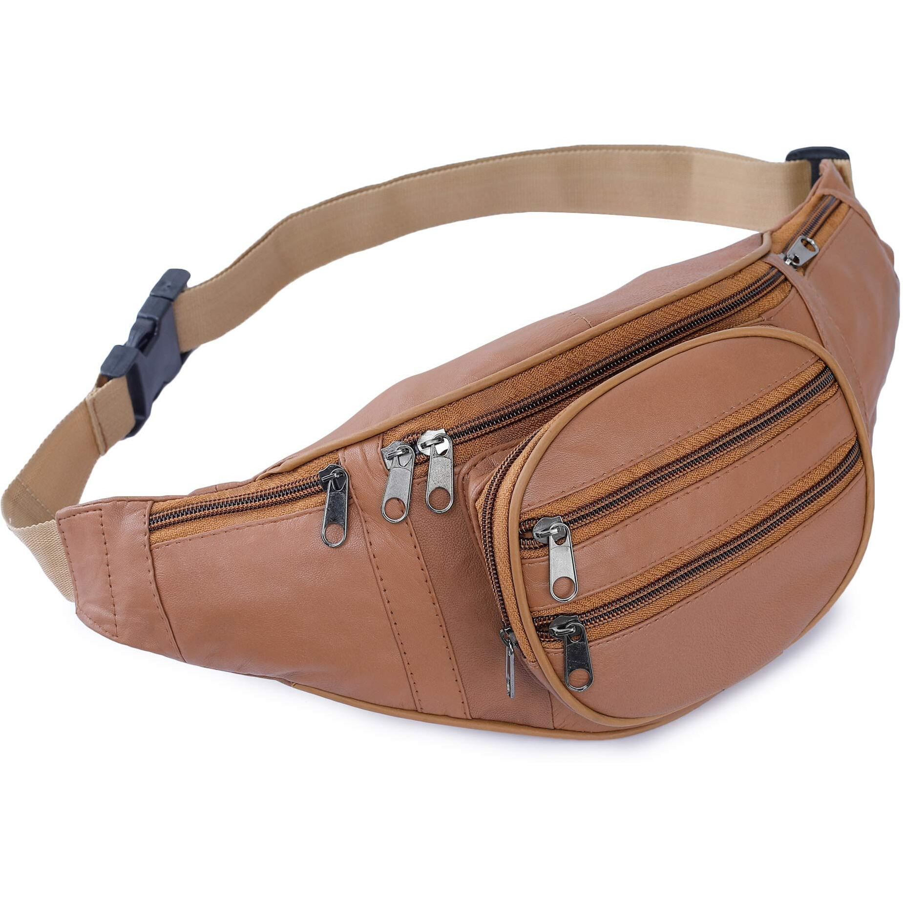 K London Real Leather Tan Waist Bag Fanny Bag Travel Pouch Passport Holder (246_Tan)