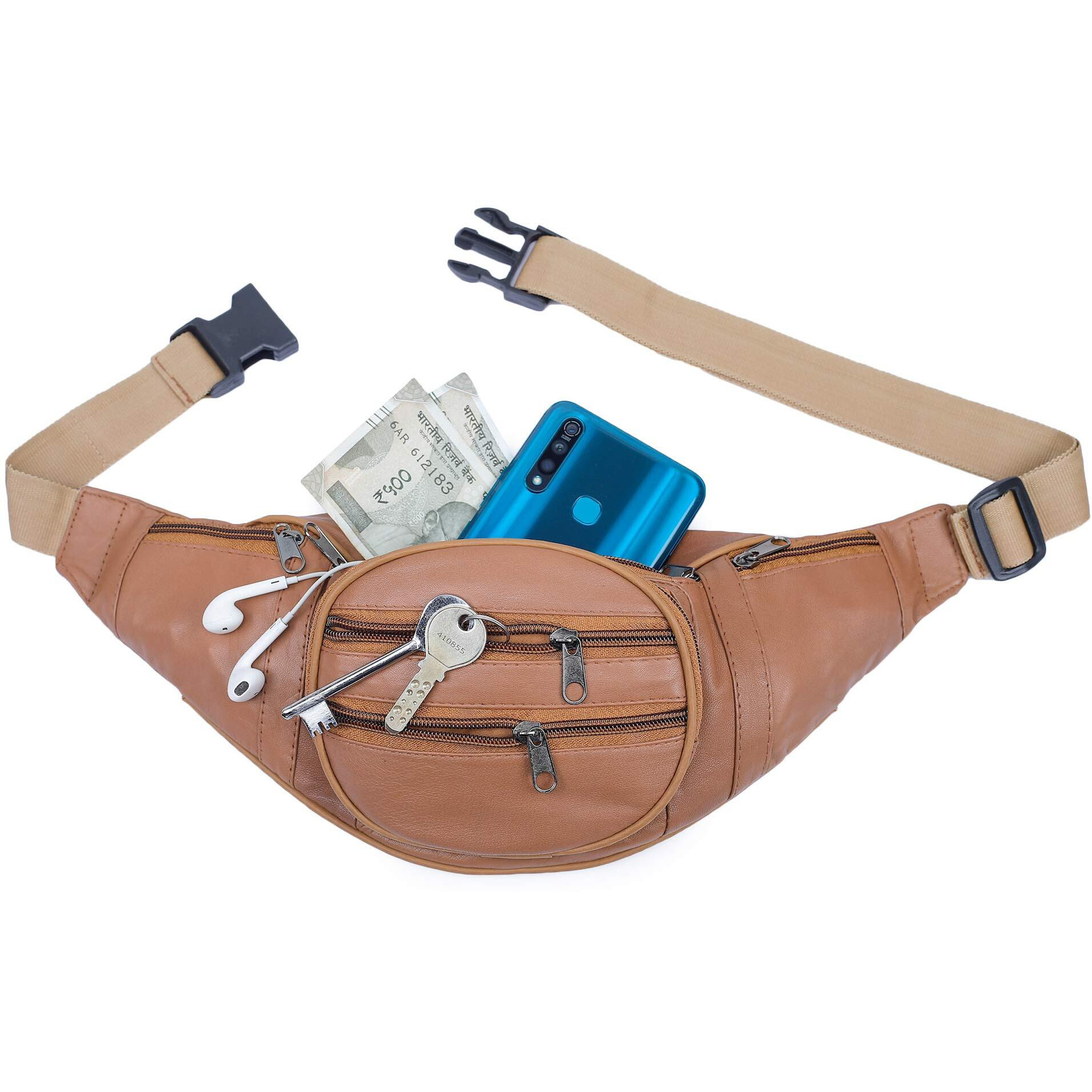 K London Real Leather Tan Waist Bag Fanny Bag Travel Pouch Passport Holder (246_Tan)
