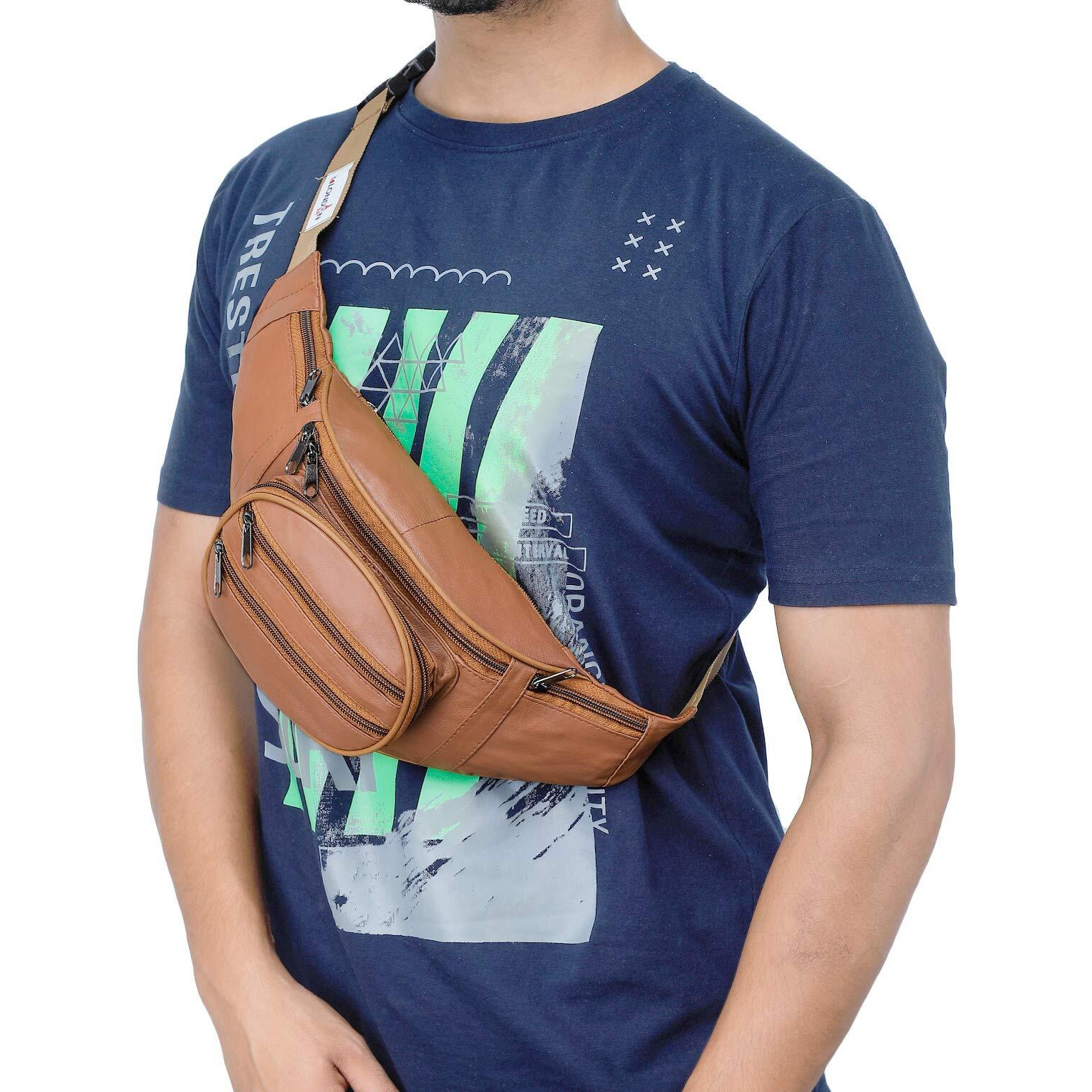 K London Real Leather Tan Waist Bag Fanny Bag Travel Pouch Passport Holder (246_Tan)