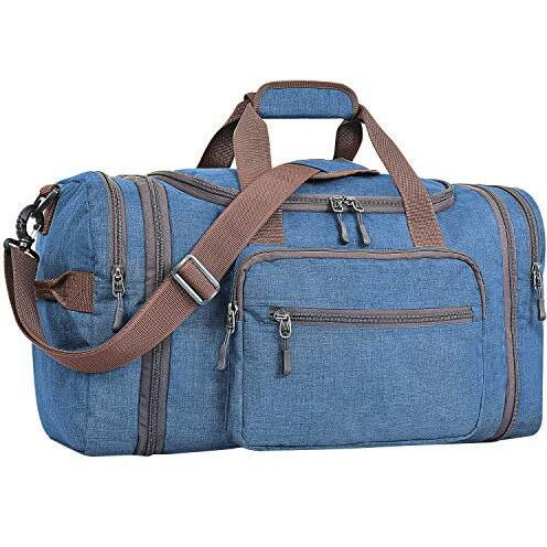 FATMUG Overnight Travel Duffel Weekender Polyester Bag For Men & Women - Large Expandable (Navy Blue 40-47L, Travel Duffle)