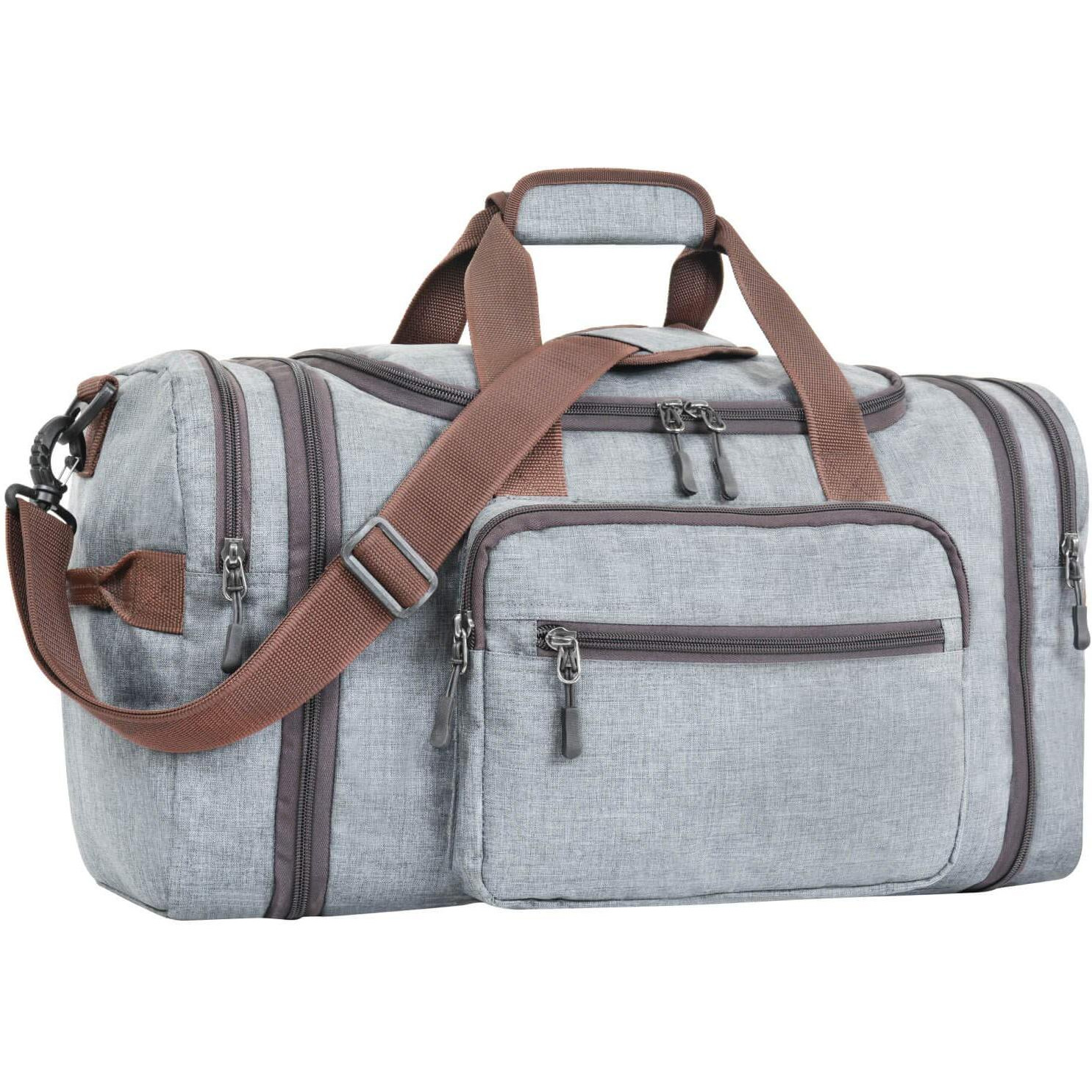 FATMUG Overnight Travel Duffel Weekender Polyester Bag For Men & Women - Large Expandable (Light Grey 40-47L, Travel Duffle)
