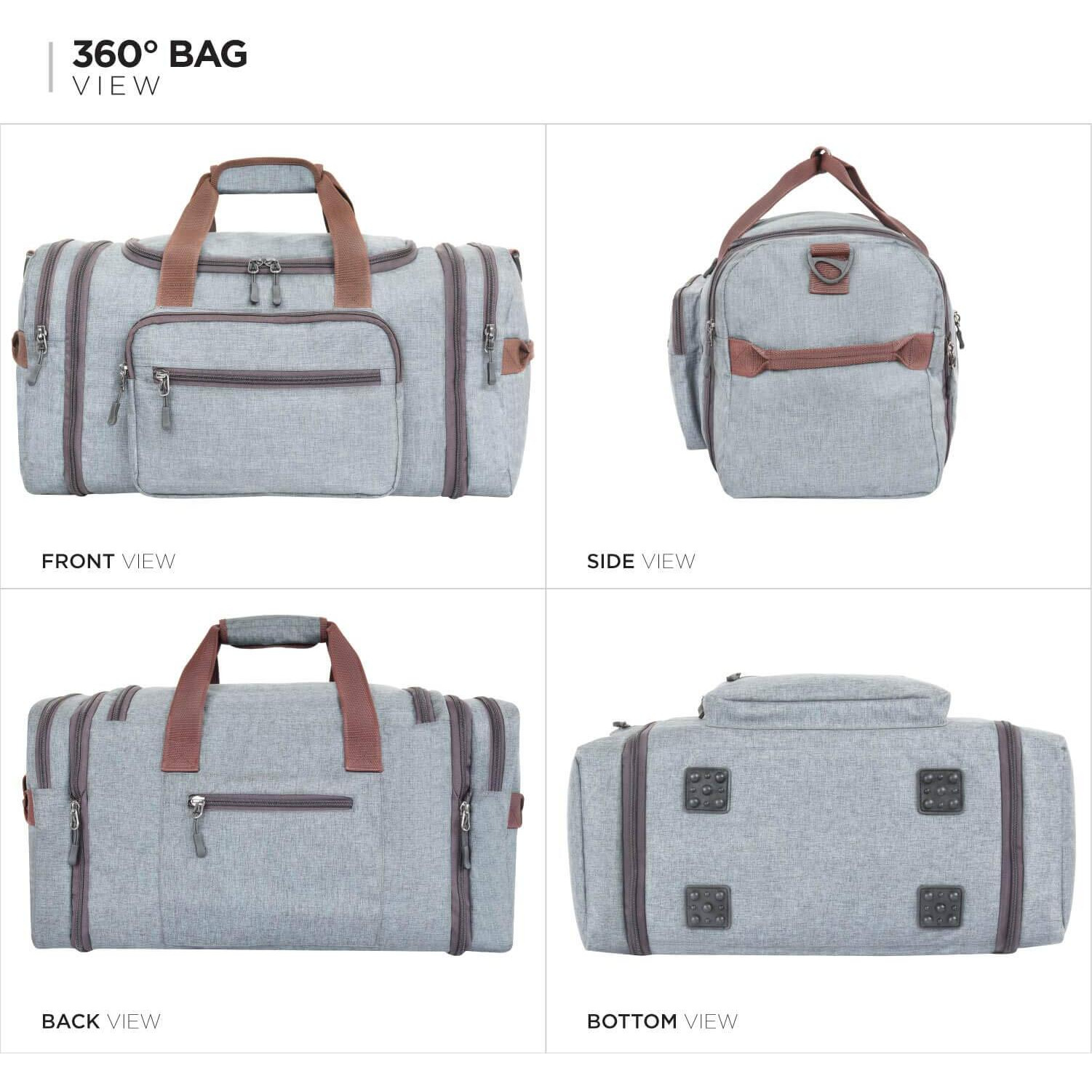 FATMUG Overnight Travel Duffel Weekender Polyester Bag For Men & Women - Large Expandable (Light Grey 40-47L, Travel Duffle)