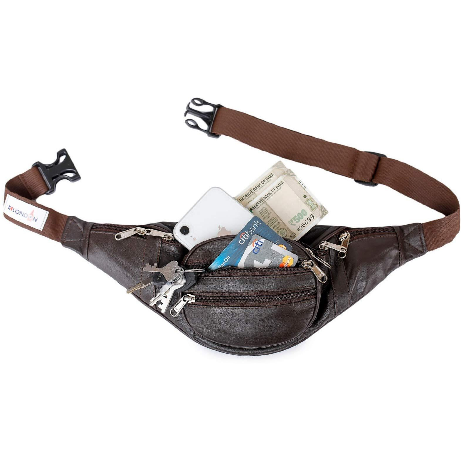 K London Real Leather Brown Waist Bag Fanny Bag Travel Pouch Passport Holder (246_BRN)