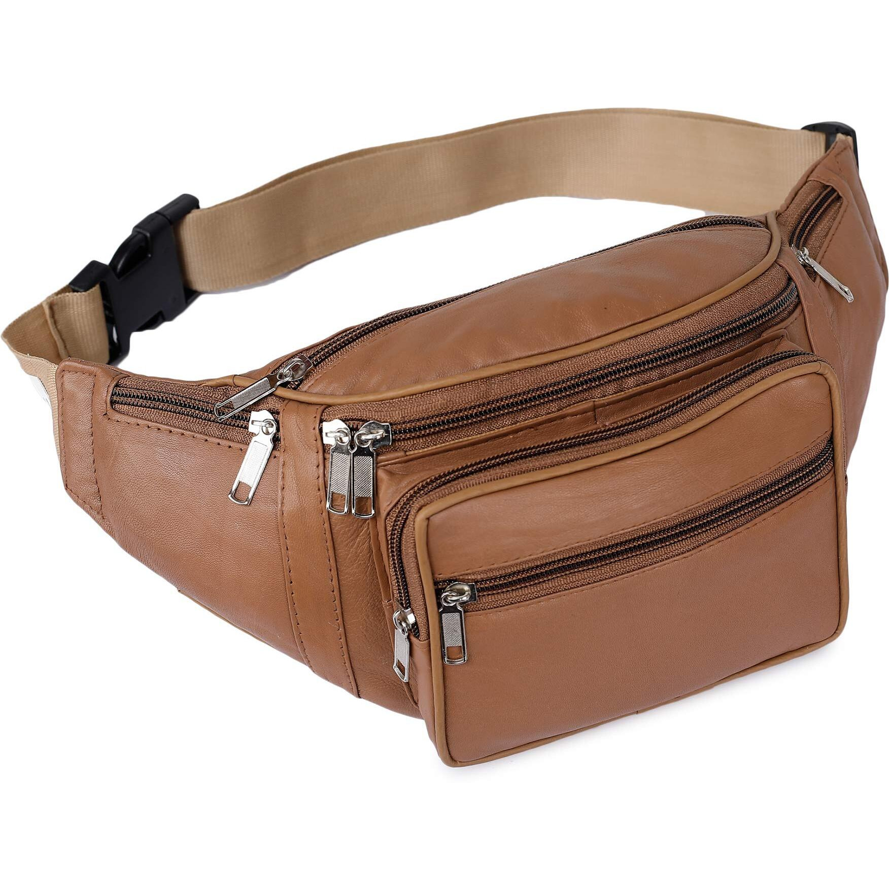 K London Leather Tan Men Women Waist Bag Fanny Bag Travel Pouch Passport Holder (1446_Tan)