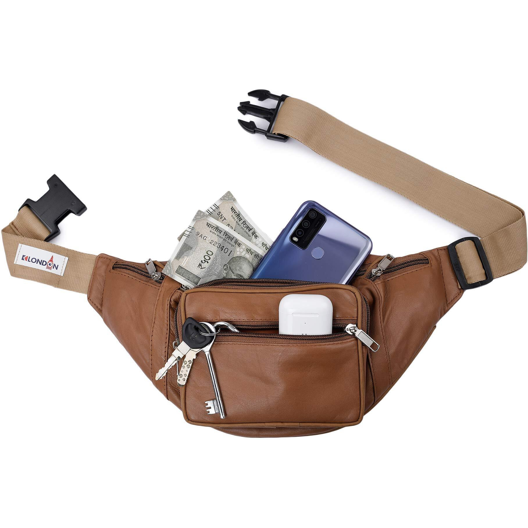 K London Leather Tan Men Women Waist Bag Fanny Bag Travel Pouch Passport Holder (1446_Tan)