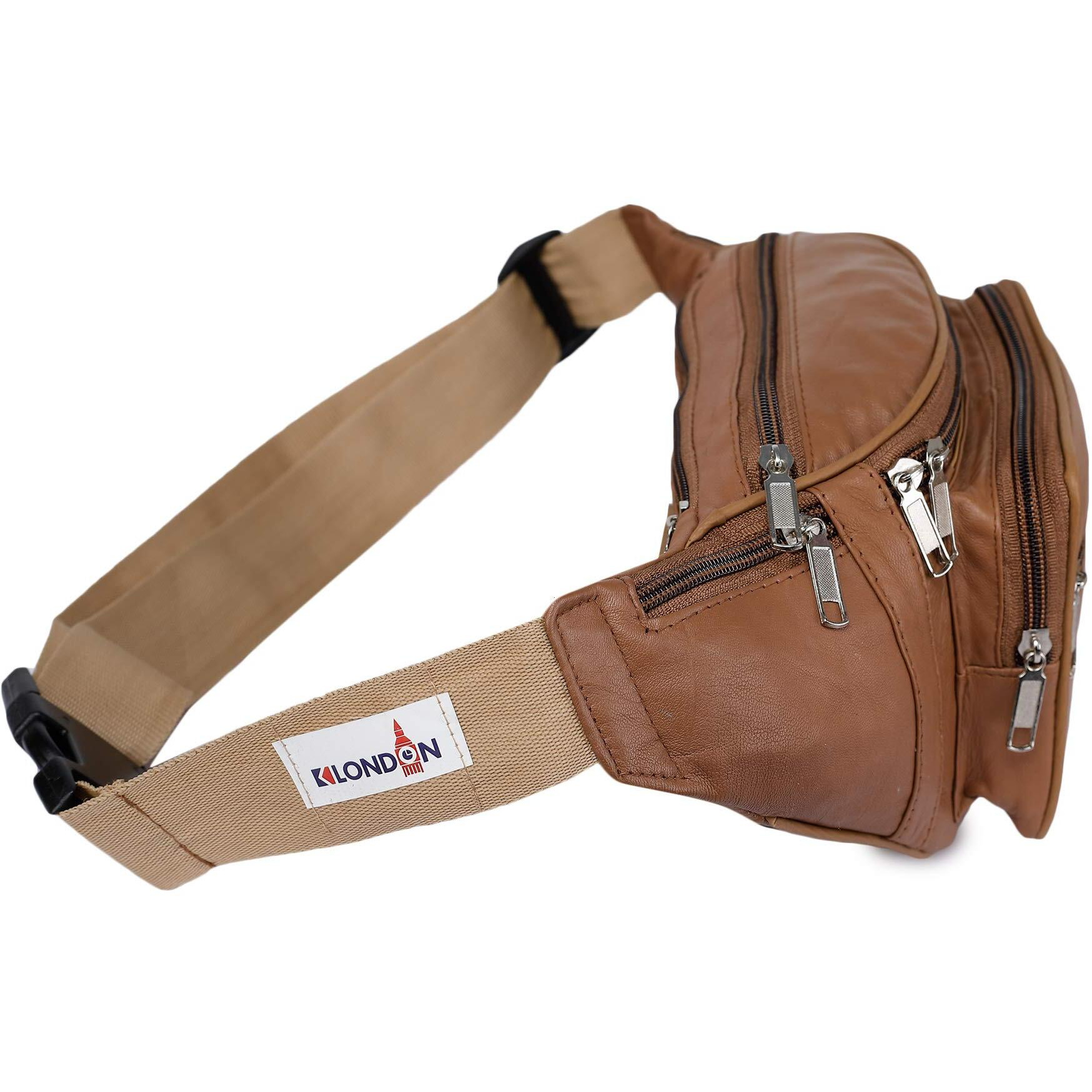 K London Leather Tan Men Women Waist Bag Fanny Bag Travel Pouch Passport Holder (1446_Tan)