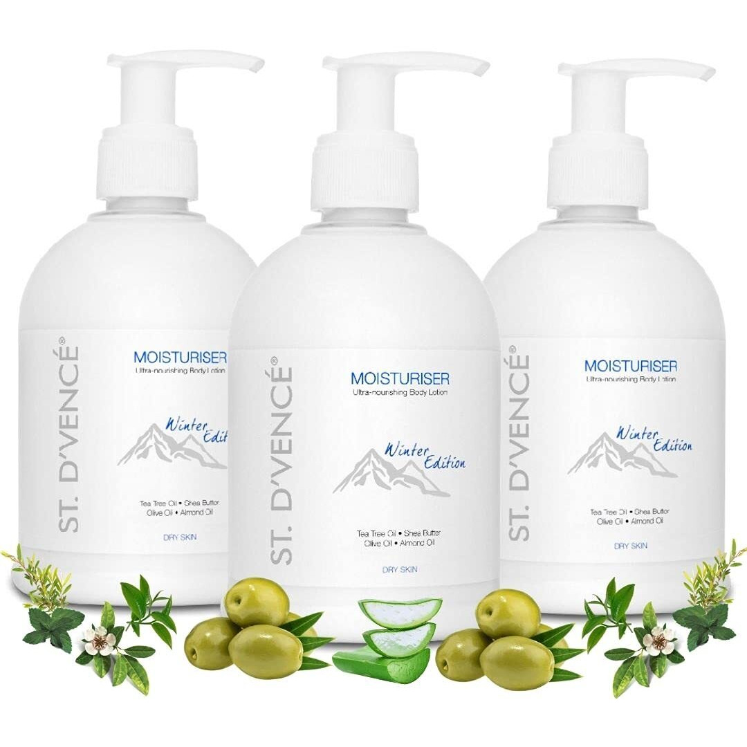 ST. D VENC Winter Edition Body Lotion for Dry Skin Women & Men | Tea Tree Oil, Shea Butter and Vitamin E | Moisturizer Cream Body Lotion for Winter | Deep Moisture Body Lotion Combo Pack of 3-300 ml