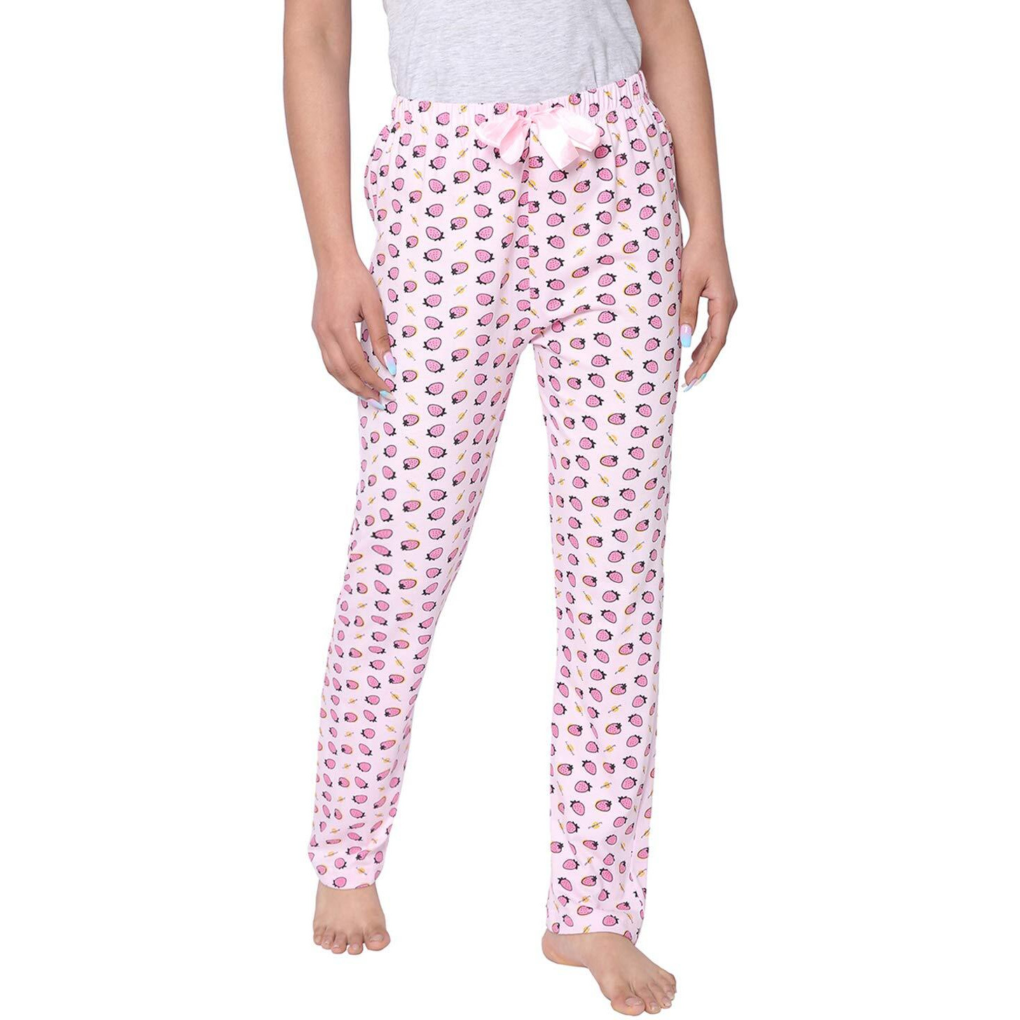 Real Basics Women s Cotton Printed Casual Style Pyjama Pack Of 2(Rb-W-Pj-L-P2-S1(Panda+Sberry) Multicolorl), Pink