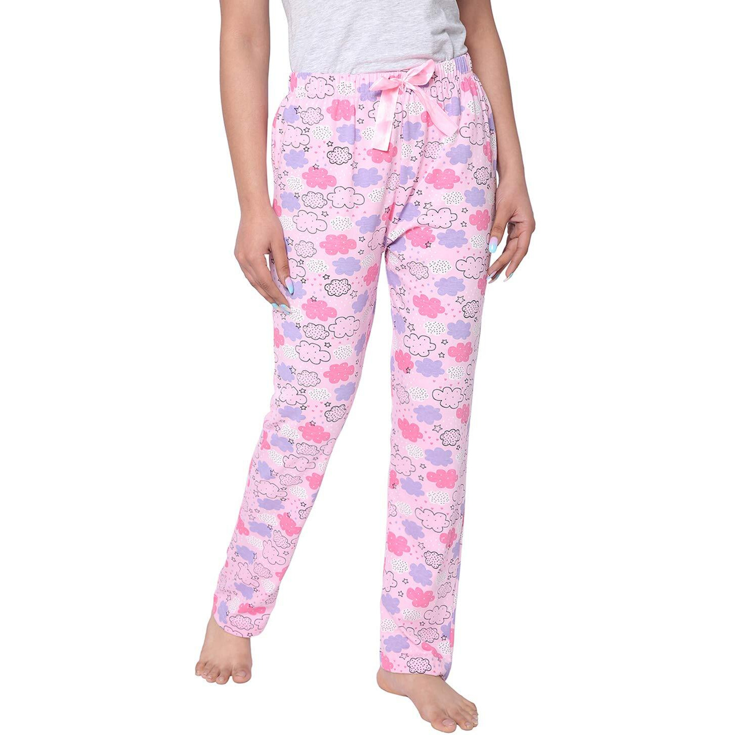 Real Basics Women s Cotton Printed Pyjama Pack of 2(RB-W-PJ-L-P2-S2(Chopstick+Sky) MulticolorL)