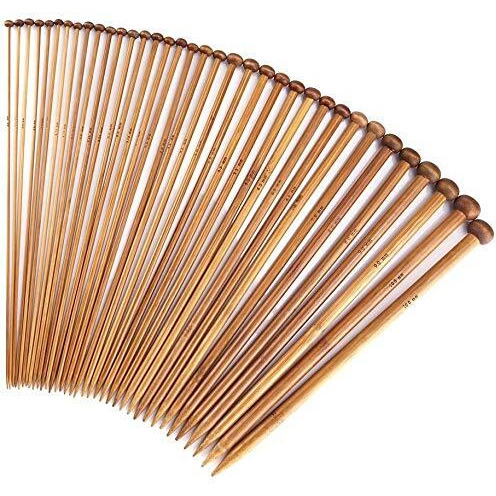 ELEPHANTBOAT 18pcs Wood Knitting Needle Set--Small to Large 2-10mm, Sturdy Round Blunt Yarn Knitting Needles Tool Kit