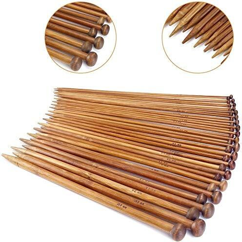 ELEPHANTBOAT 18pcs Wood Knitting Needle Set--Small to Large 2-10mm, Sturdy Round Blunt Yarn Knitting Needles Tool Kit