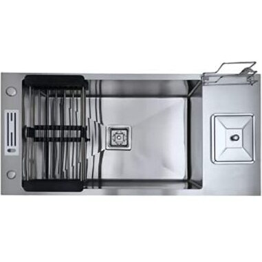 VACLIX Handmade Kitchen Sink || 37'' x 18'' x 10'' DUSTBIN || Stainless Steel Single Bowl With Dustbin Handmade Kitchen Sink || MATT Finish With 304 Grade Stainless Steel
