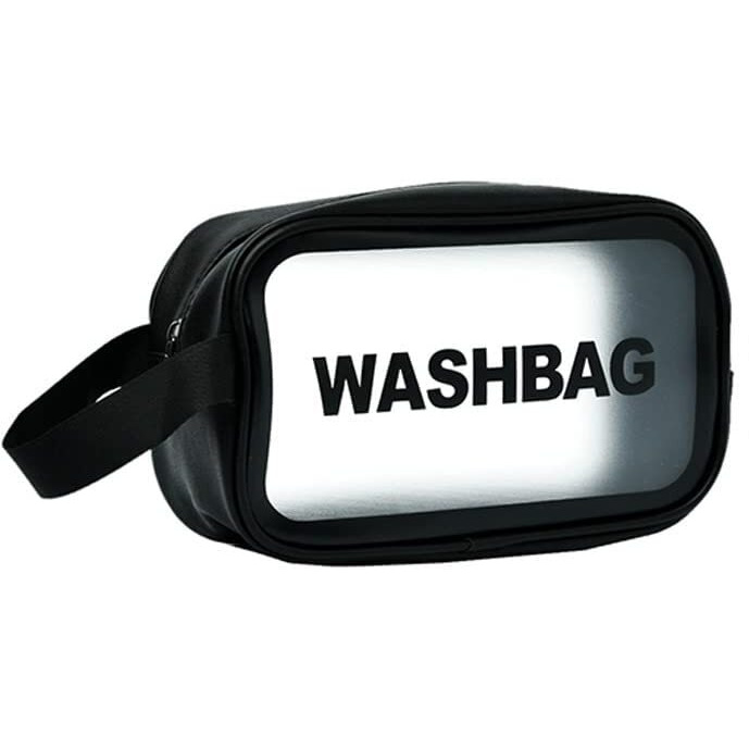 PINZOR Clear Toiletry Bags Makeup Pouch Bag Travel Transparent Cosmetic Bag Zipper Wash Bag with Handle Household Grooming Kit Portable Organizer Case Carry Pouch for Women.(Small, Black)