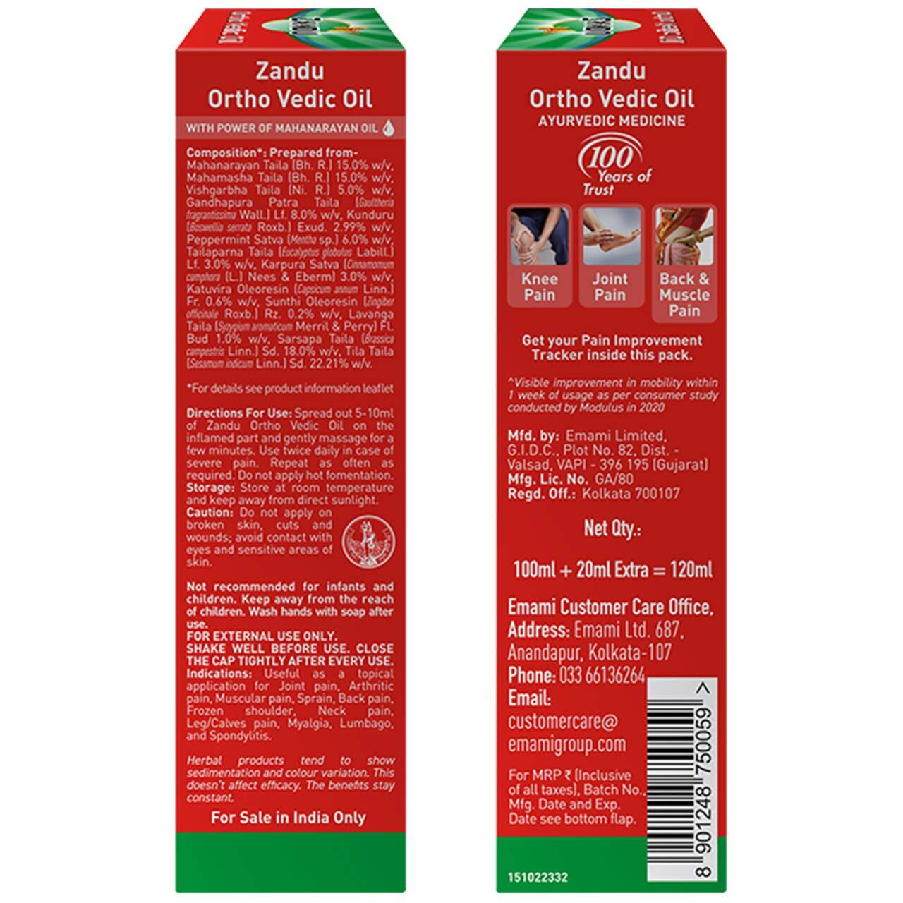 Zandu Ortho Vedic Oil - 120ml | Ayurvedic Oil for Relief from Knee and Joint Pain,Muscle Pain, Osteoarthritis Visible Improvement in 7 days