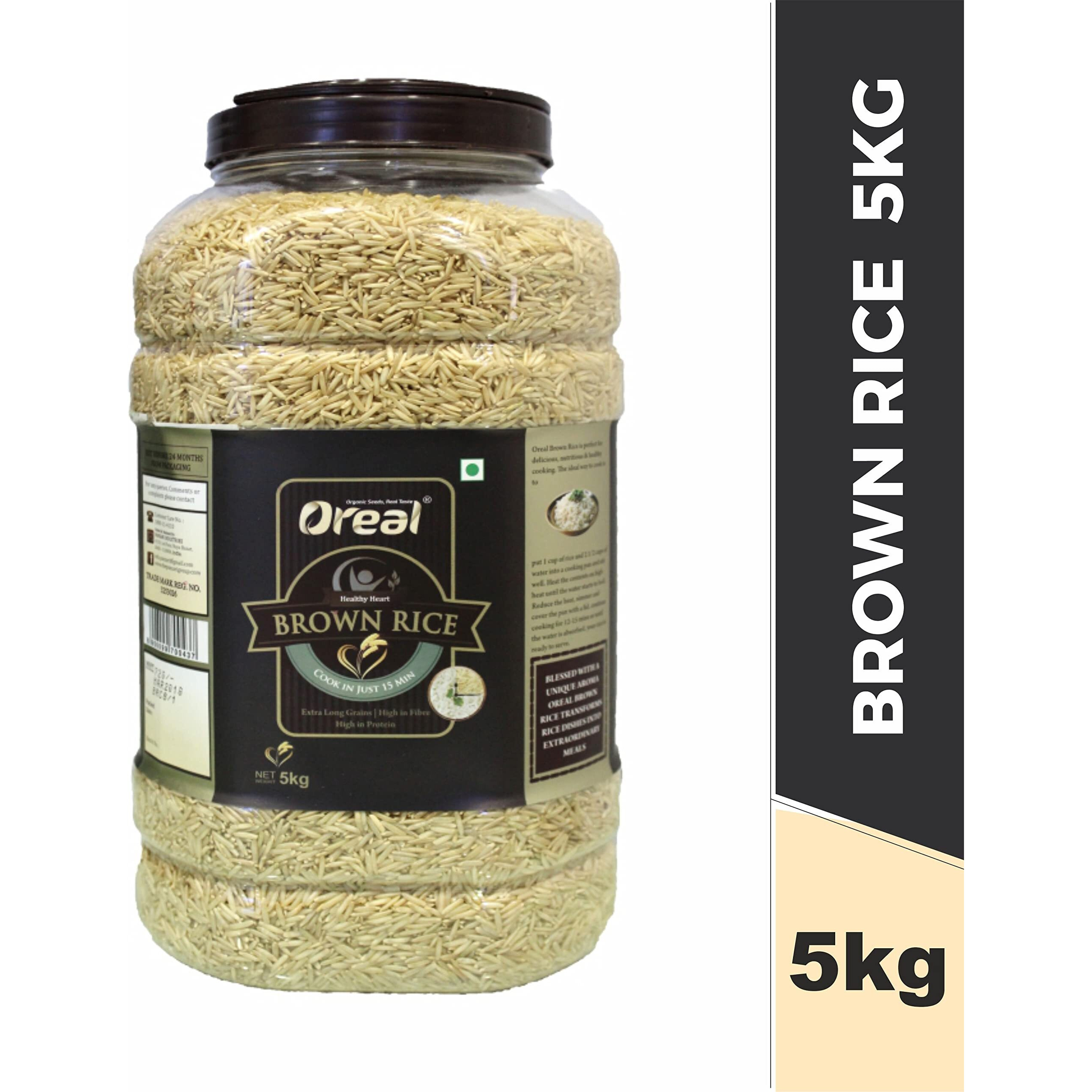 Oreal Unpolished Brown Rice Jar 5 kg| Full Brown Intact | Enriched with Dietary Rich in Fibers & Nutrients | vitamins and minerals | with Long Grains | Full of Flavor and Aroma