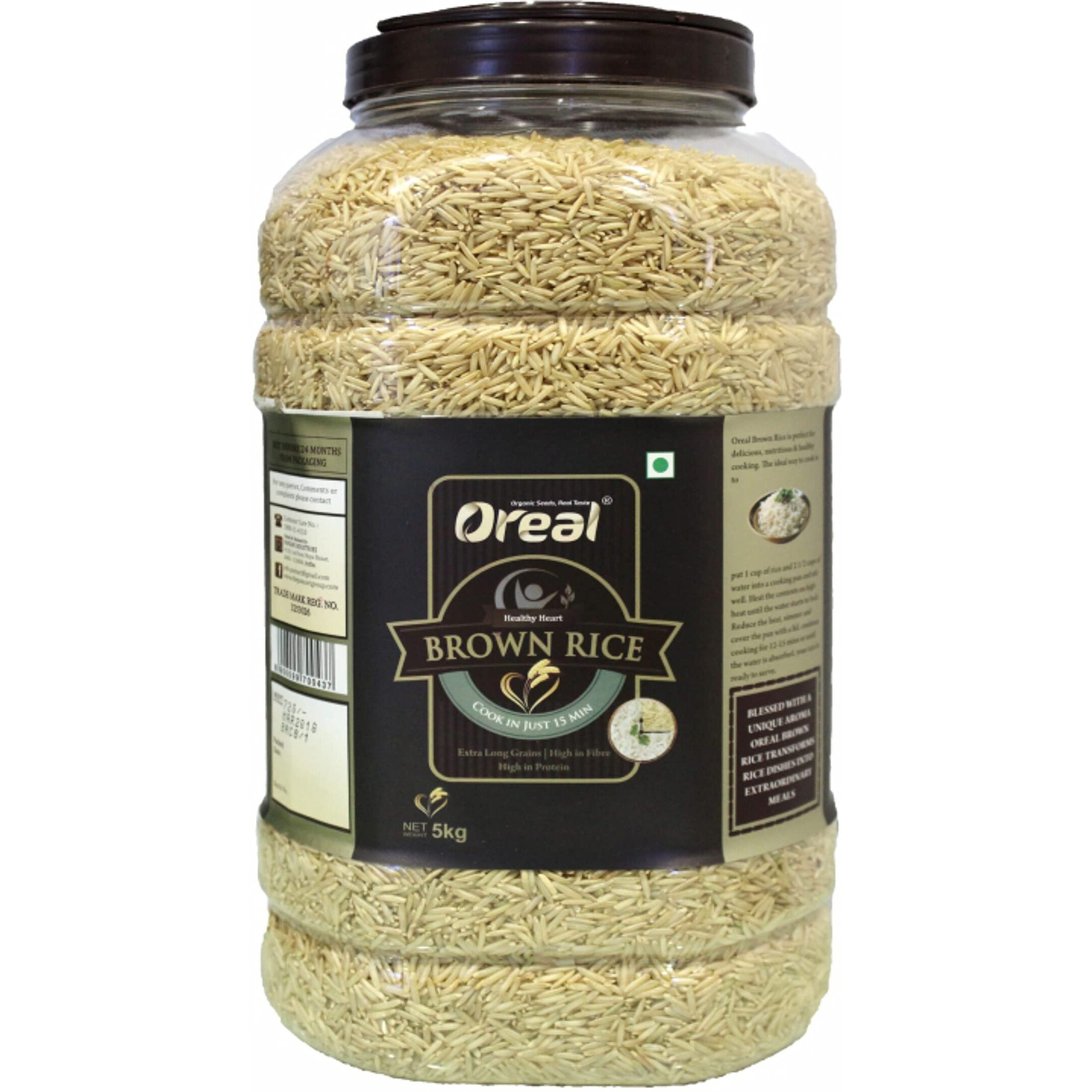 Oreal Unpolished Brown Rice Jar 5 kg| Full Brown Intact | Enriched with Dietary Rich in Fibers & Nutrients | vitamins and minerals | with Long Grains | Full of Flavor and Aroma
