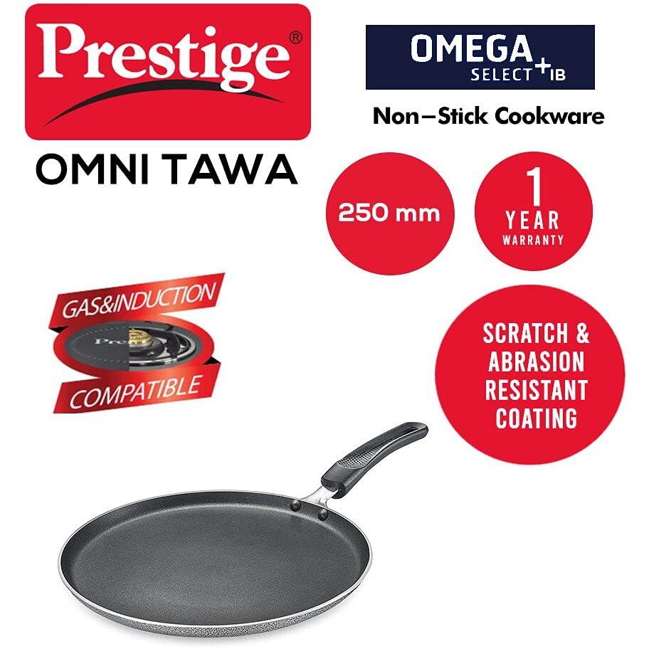 Prestige Aluminium Omega Select Plus IB Non-Stick Omni Tawa, 25 cm, Multicolour, Medium