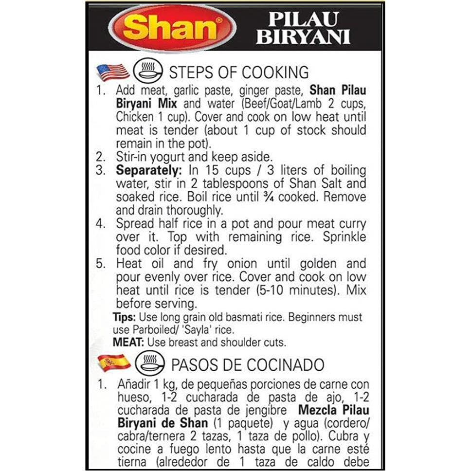 Shans Pilau Biryani Masala, 1.76 Oz 50 G, 4 Pack