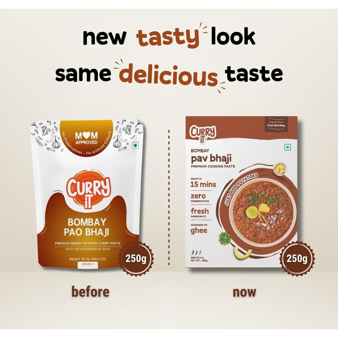 CURRYiT Instant Bombay Pav Bhaji Curry Paste | Just Add Aloo (Potato) | Ready in 15-30 Mins | Serves 4-6 | Made with Ghee | No Preservatives | Ready To Cook Indian Masala Gravy | 250g