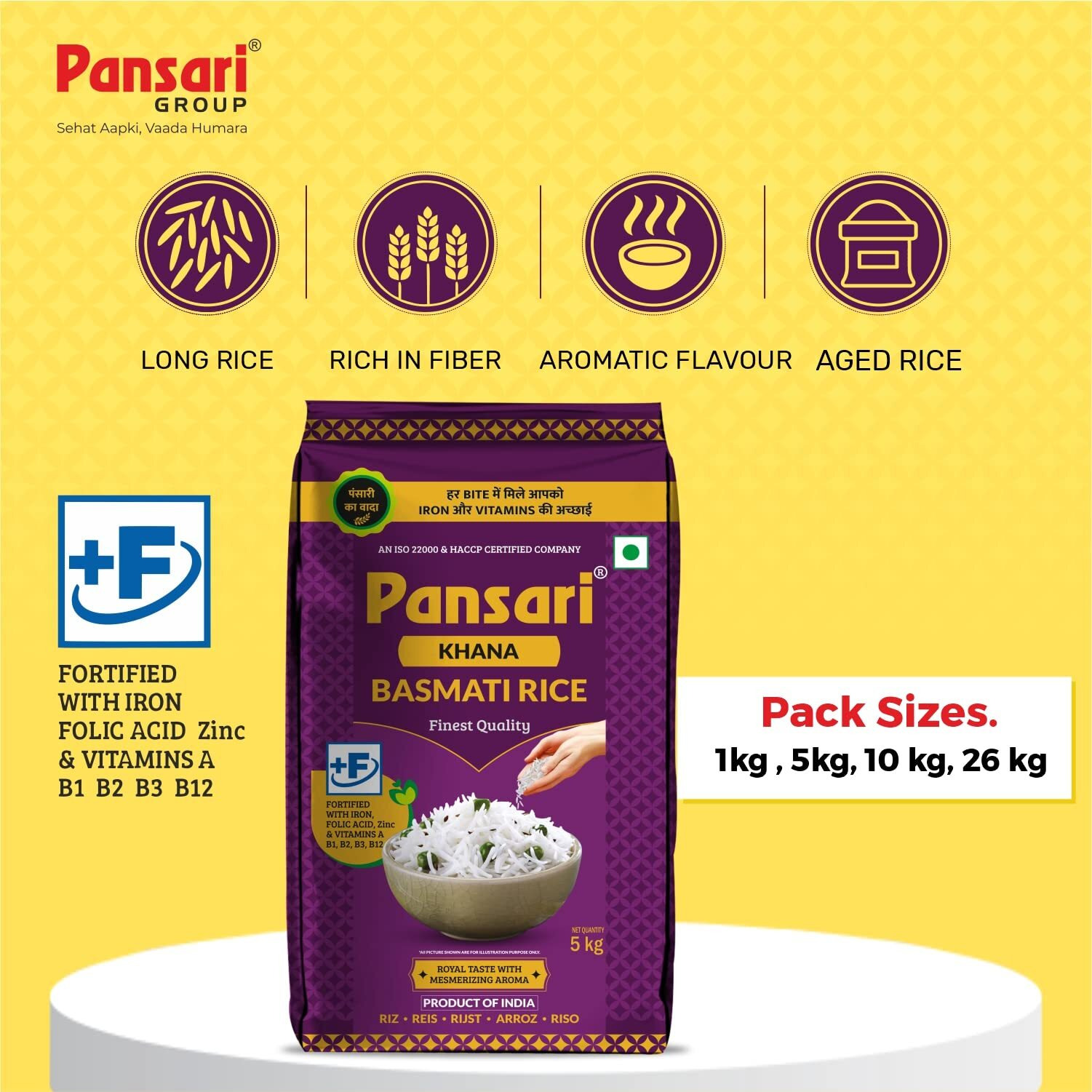 Pansari Khana Basmati rice 5KG Great Taste and Mesmerizing Aroma | Long Grain, Naturally Aged(2-Years) with Fortified | Basmati Rice, Biryani Rice, Pulao Rice - 5Kg