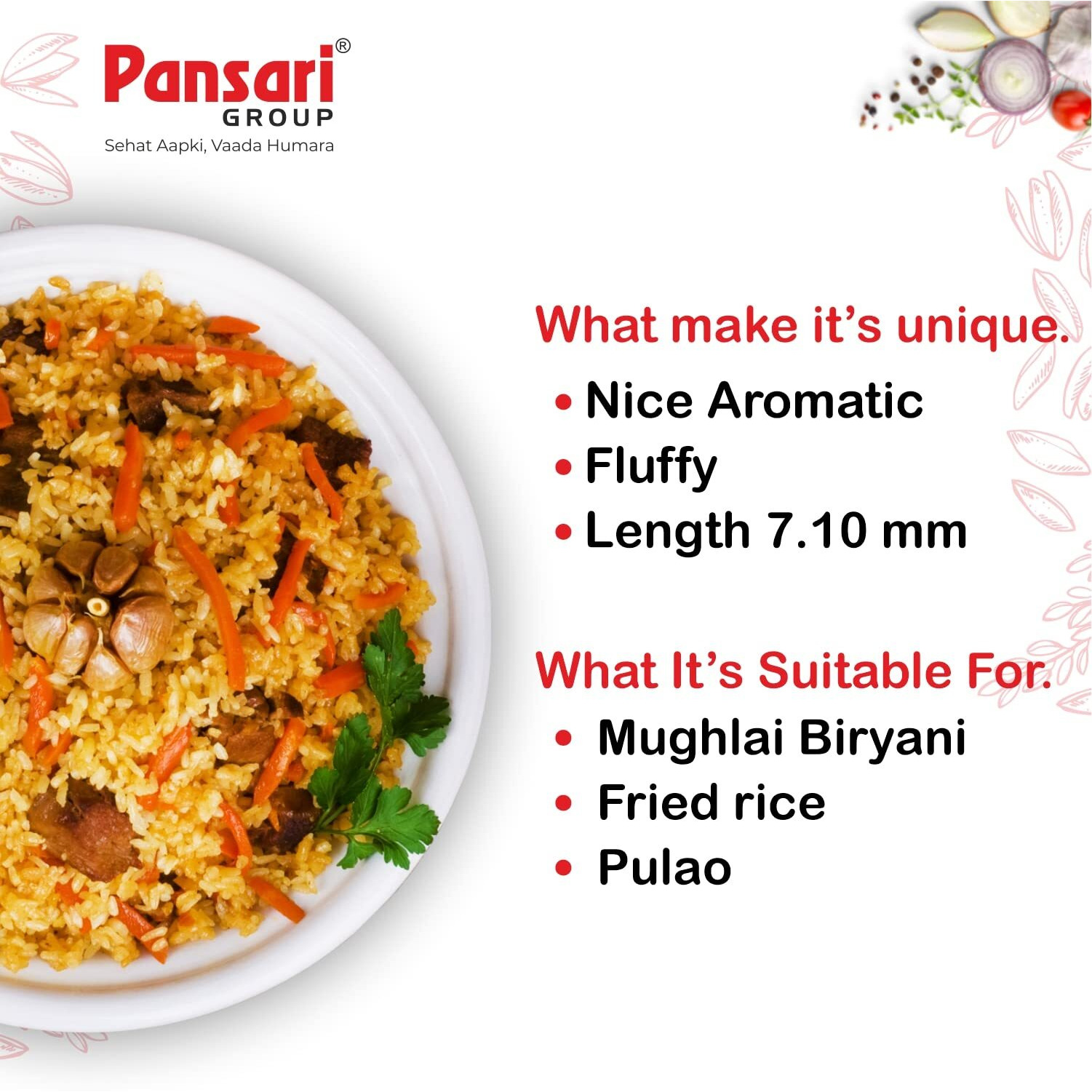 Pansari Khana Basmati rice 5KG Great Taste and Mesmerizing Aroma | Long Grain, Naturally Aged(2-Years) with Fortified | Basmati Rice, Biryani Rice, Pulao Rice - 5Kg