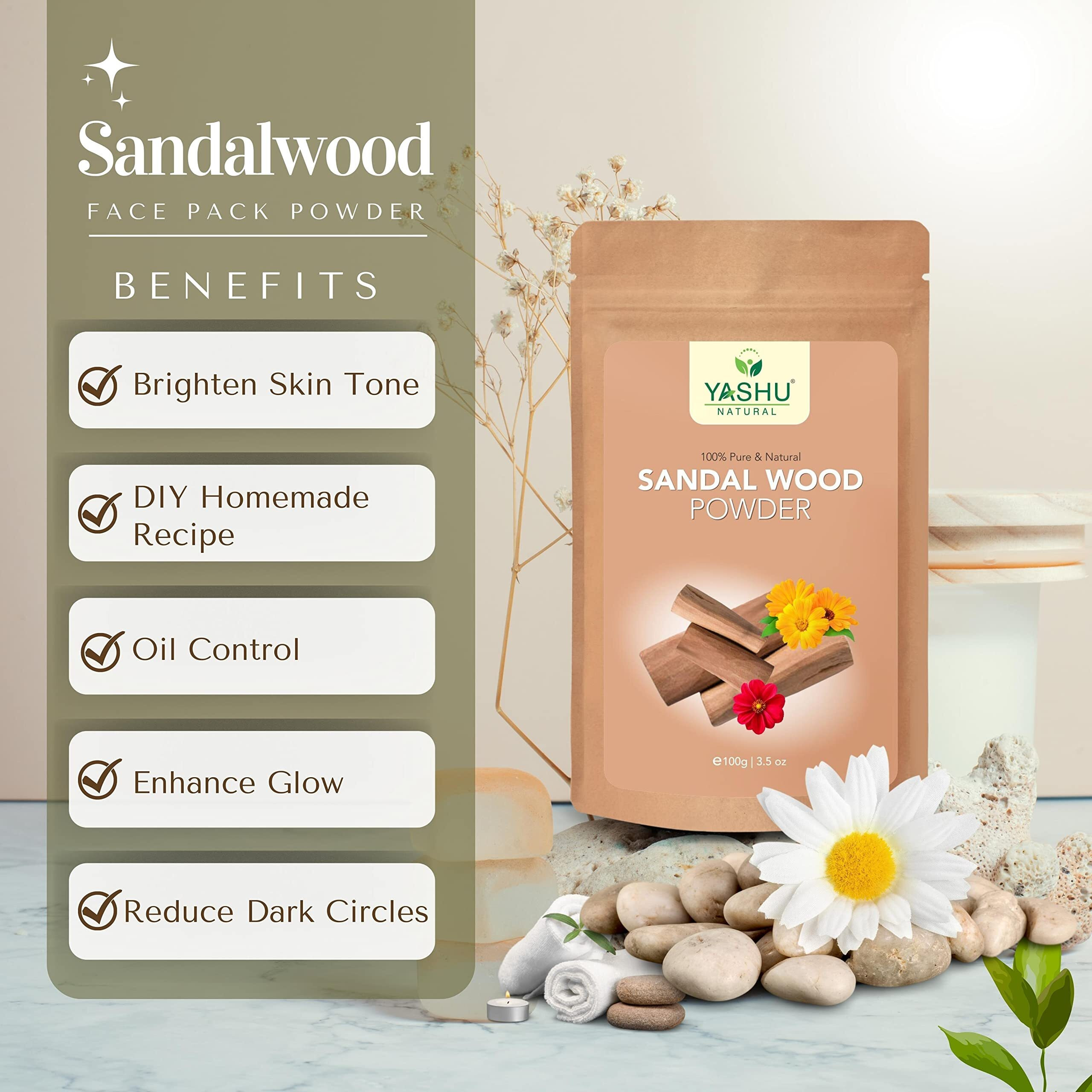 YASHU Pure Sandalwood (Chandan) Powder for Natural Glow | Face Pack for Detan & Oil Control (100Gm)
