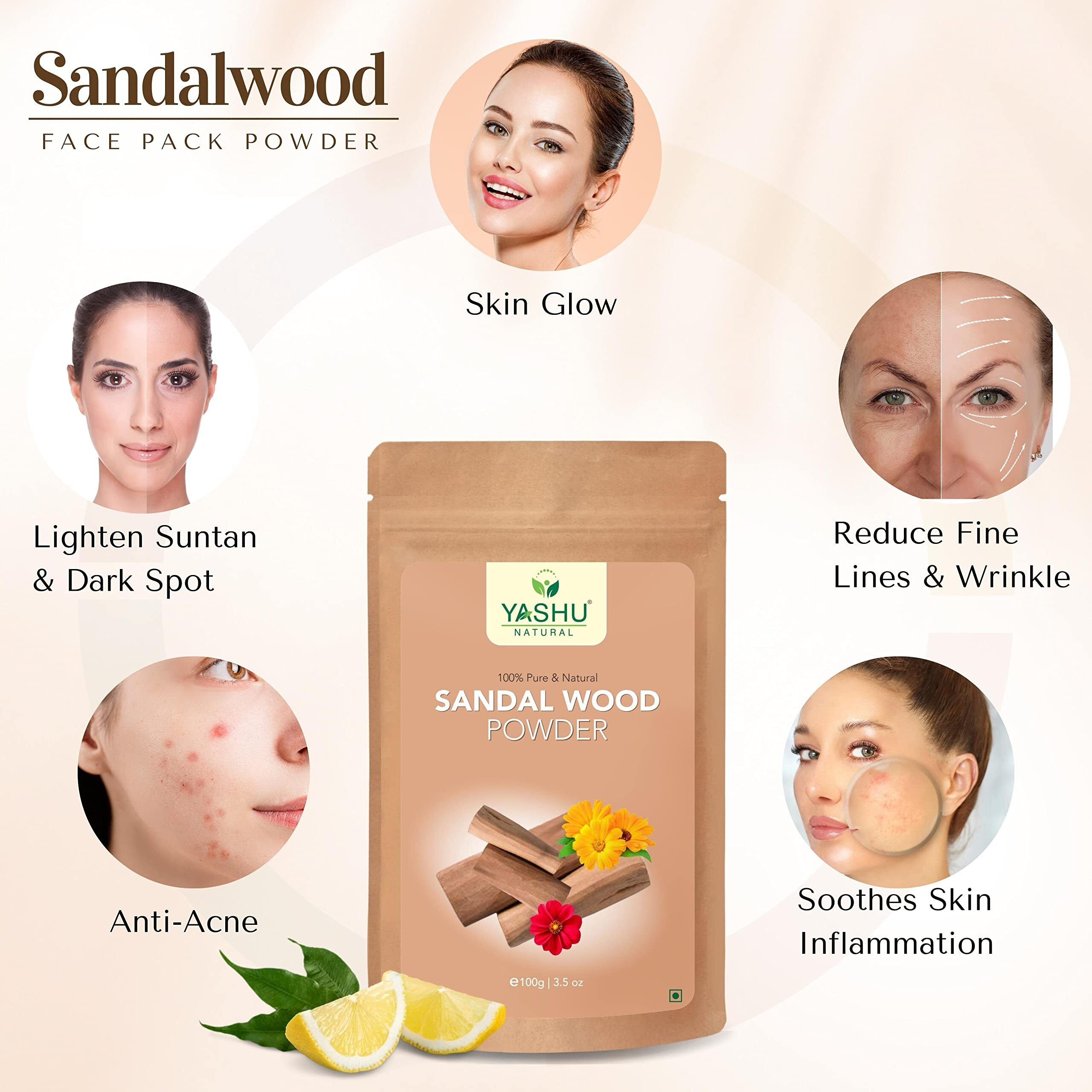 YASHU Pure Sandalwood (Chandan) Powder for Natural Glow | Face Pack for Detan & Oil Control (100Gm)