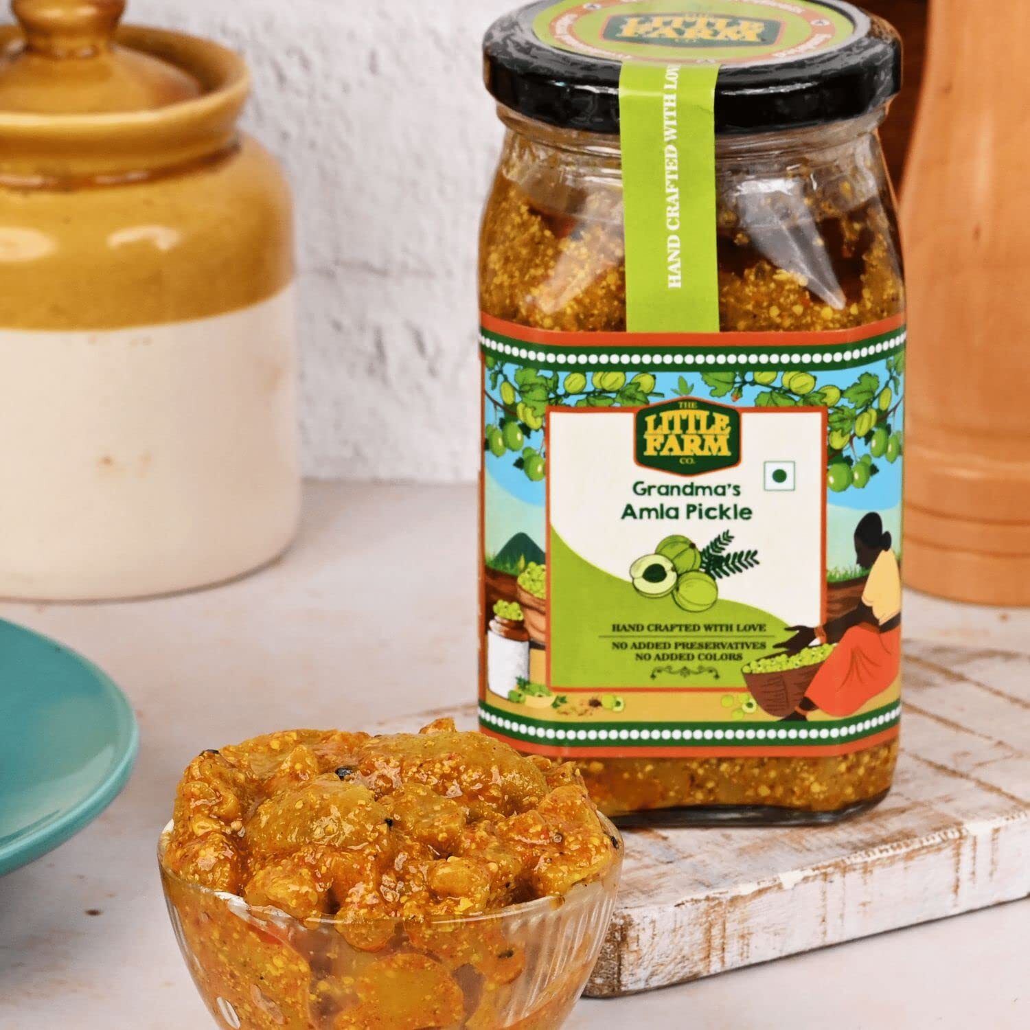 THE LITTLE FARM CO Amla Pickle - Awla ka Achar | Less Oil Mustard Base Homemade Gooseberry Pickles with masala | No Added Preservatives, No Artificial Flavours | Traditional Recipe, 400g