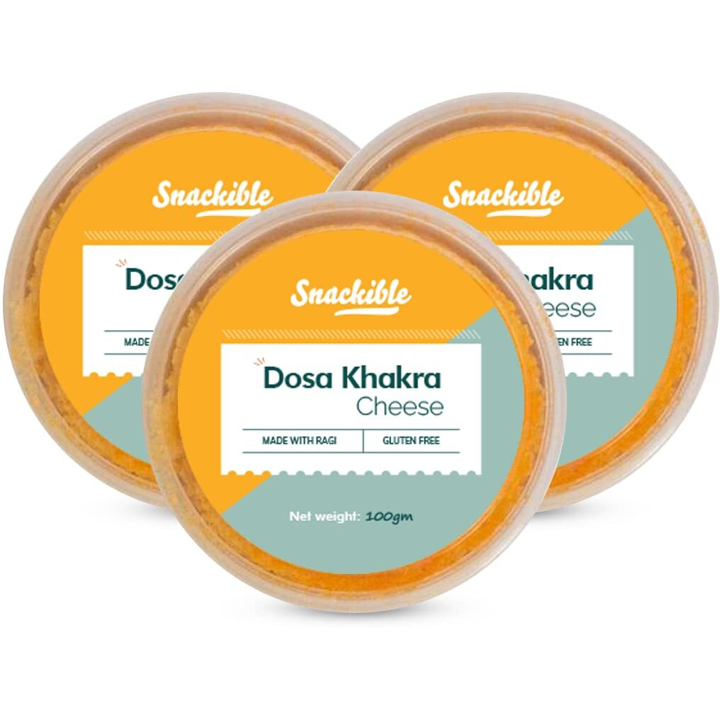 Snackible Cheese Dosa Khakra (Pack of 3) 3x100gm | Healthy Snack | Made with Ragi | Gluten Free | Source of Protein | No Preservatives