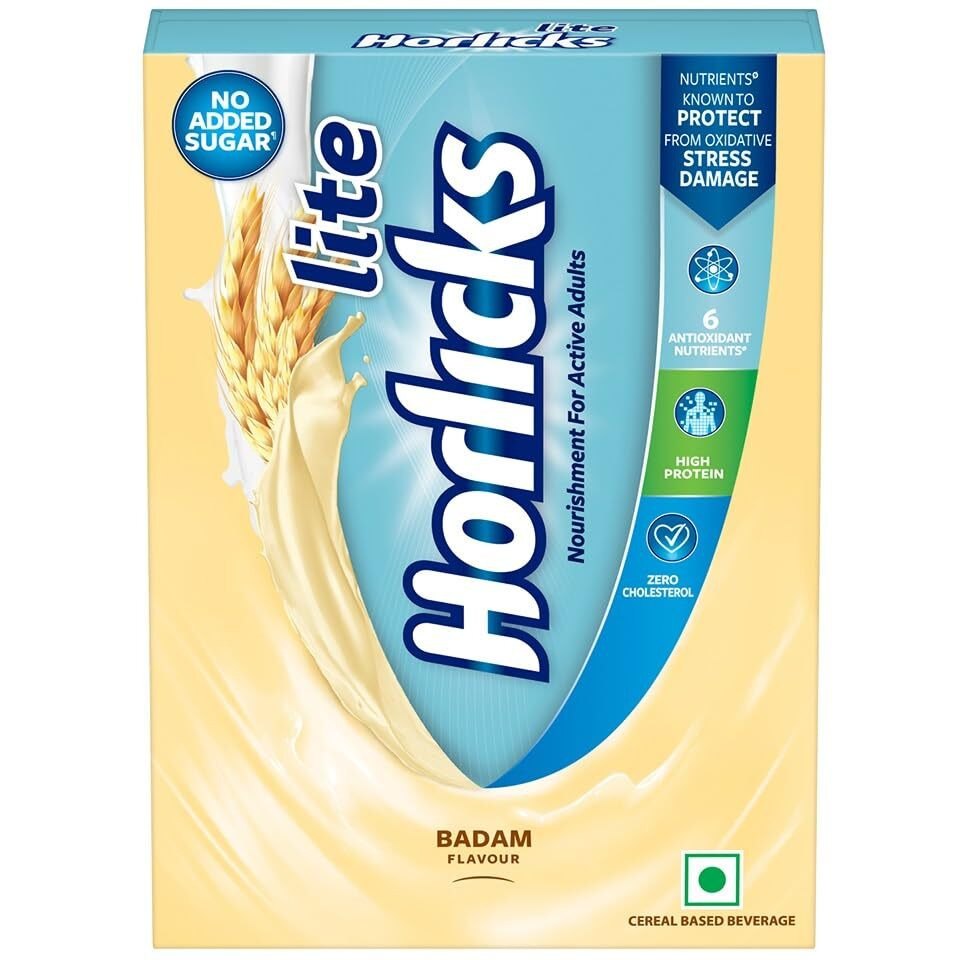 Horlicks Lite 400g/420g/450g, Scientifically designed for Adults |High Protein, Zero added sugar|Badam Flavour