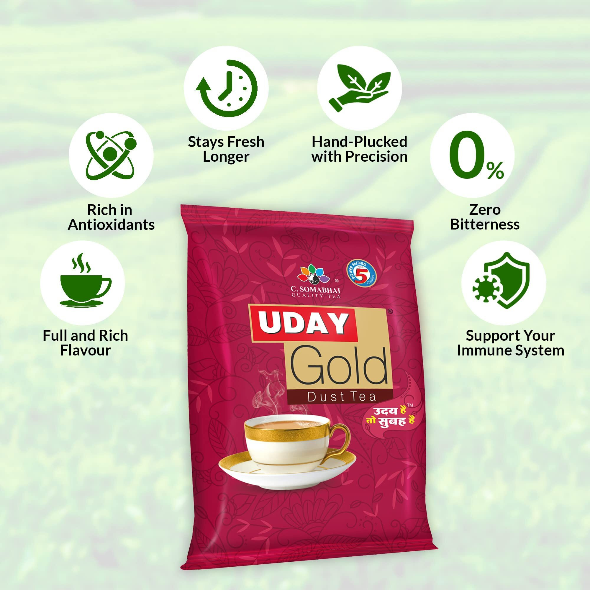 C. SOMABHAIs Uday Gold CTC Dust Tea - 1kg, Unique Blend of Assam and Dooars CTC Black Tea Powder - Kadak, Aromatic & Strong Chai patti