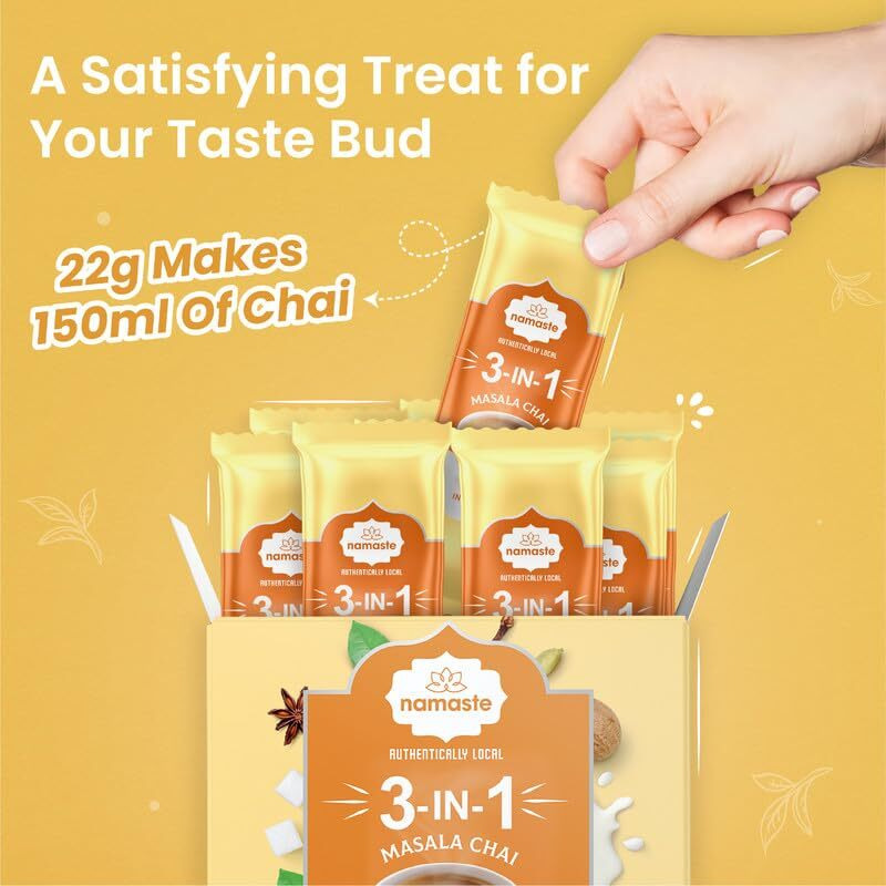 Namaste Chai Instant Tea Premix, Masala Chai | Assam |Ginger, Clove, Cinnamon, Nutmeg & Cardamom| Milk And Sugar | Ready Mix (18.6G X 10 Sachets,Powder), 186 G