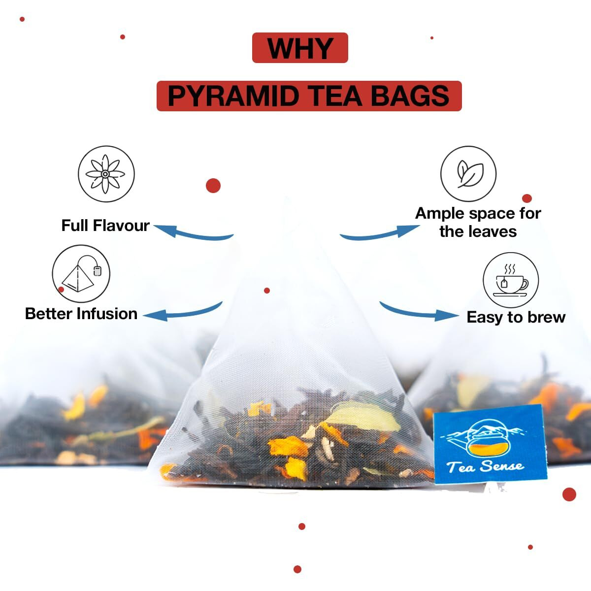 Tea Sense Bombay Cutting Masala Chai | 15 Pc Pyramid Tea Bags | Authentic Kadak Blend | CTC Tea, Cardamom, Fennel, Dried Ginger, Black Pepper