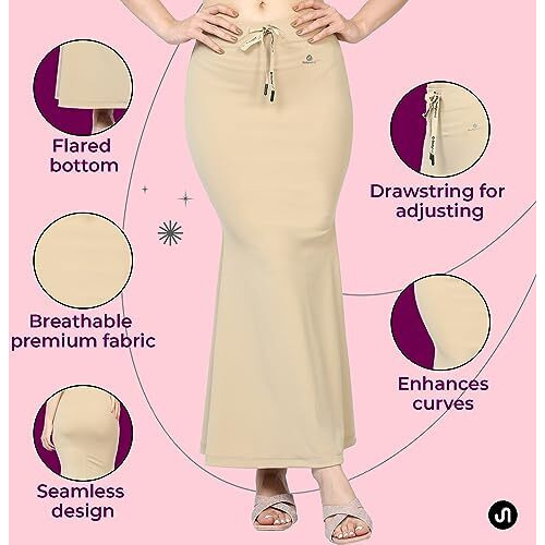 Bodyband Saree Shapewear For Womens Beige Shapewear Petticoat For Womens Smooth Curve Peticote Innerwear For Womens Saree In Party Saree Shaper For Womens, Ladies - (Beige - 3Xl) - Polyester