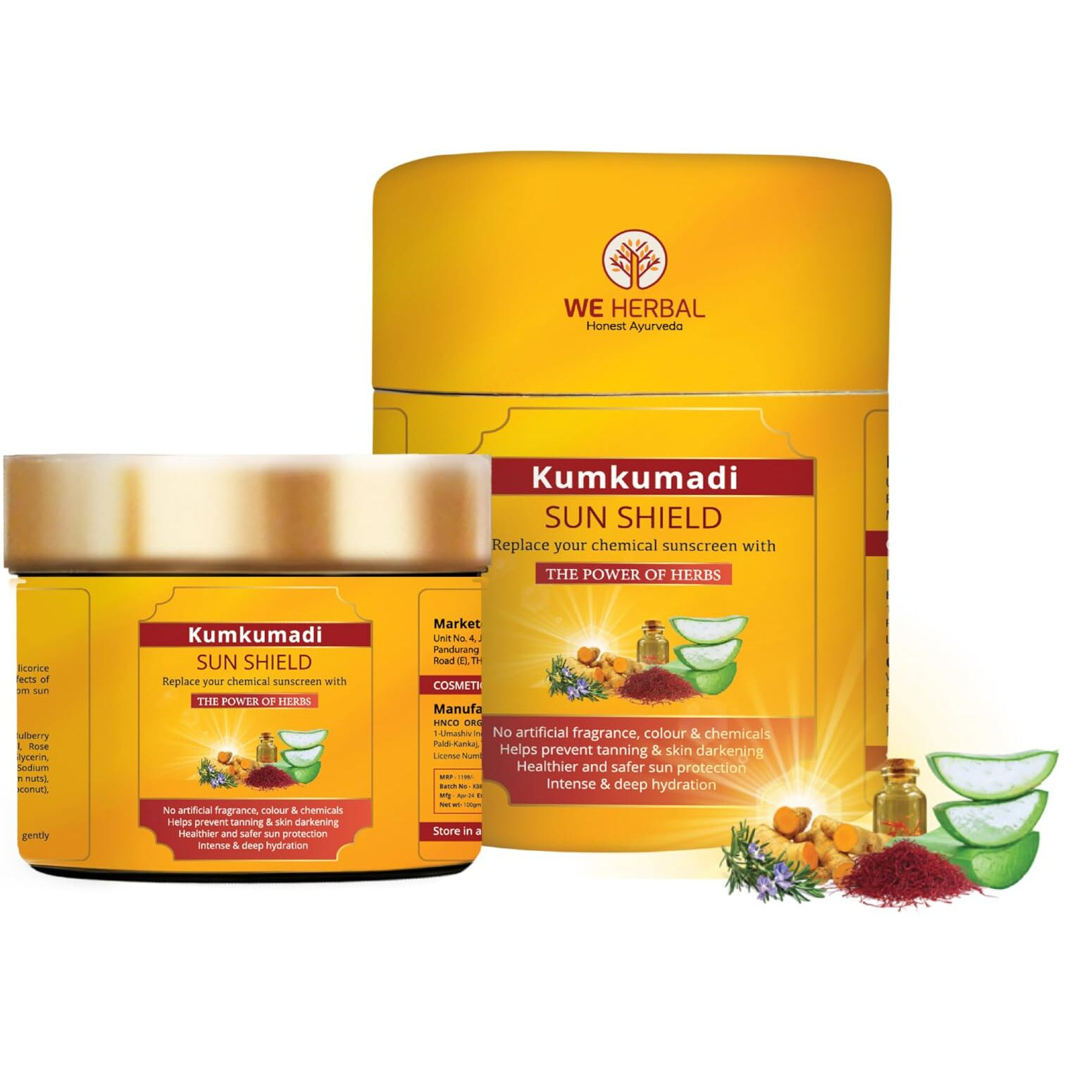 WE HERBAL Kumkumadi Sun Shield | Kumkumadi Sunscreen For Hydrating Skin & Prevents Tanning, 100gms