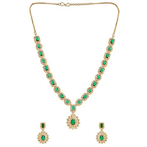 VOYLLA VoyllaSparkling Elegance Cluster Setting Round and Oval Cut CZ Brass Gold Plated Jewellery Set