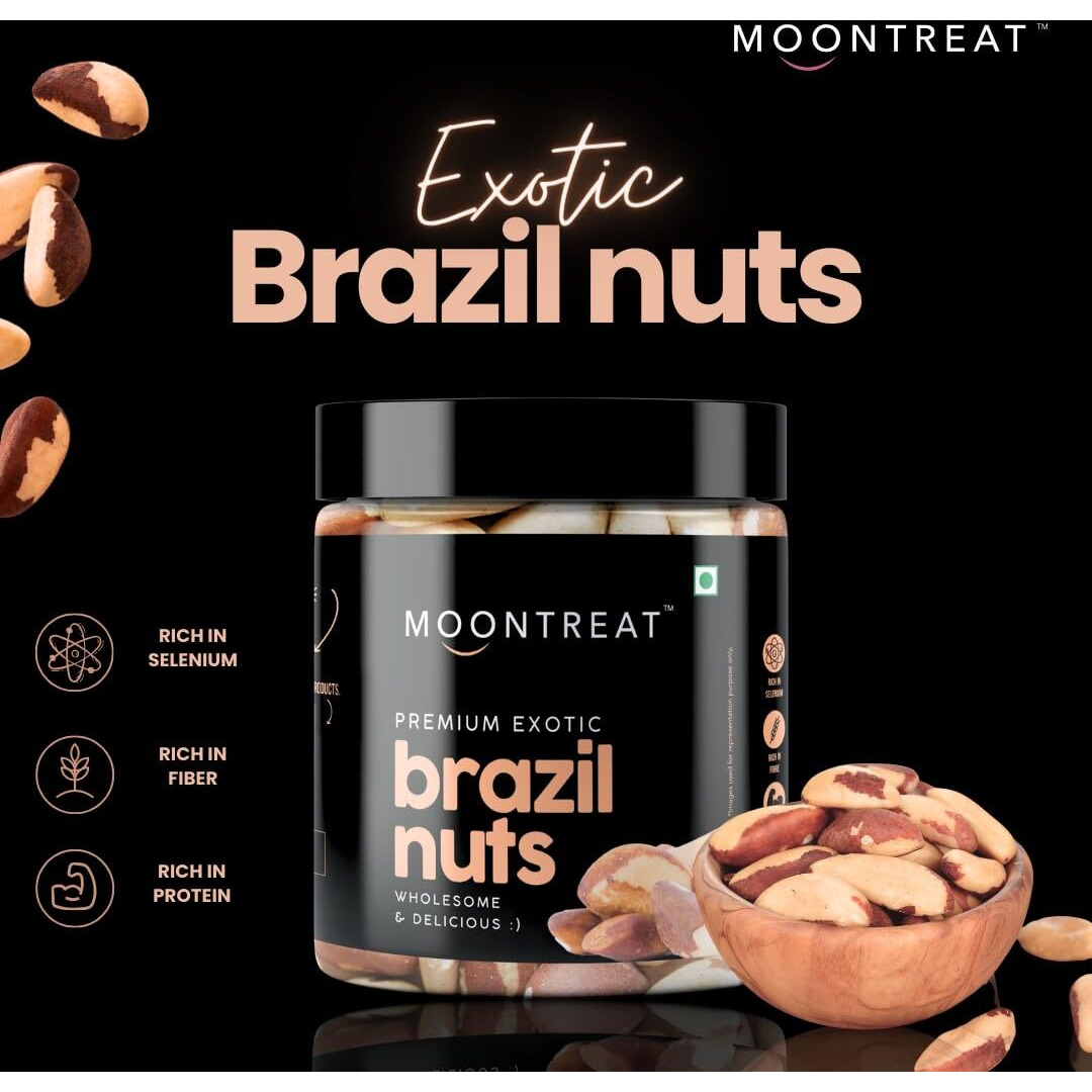 Moontreat Premium Jumbo Brazil Nuts, Raw - 250 Gm|Rich In Selenium, Iron, Calcium, Zinc|Boosts Immunity, Heart Health, Brain Function & Stamina|All Natural, No Added Preservatives|Product Of Peru
