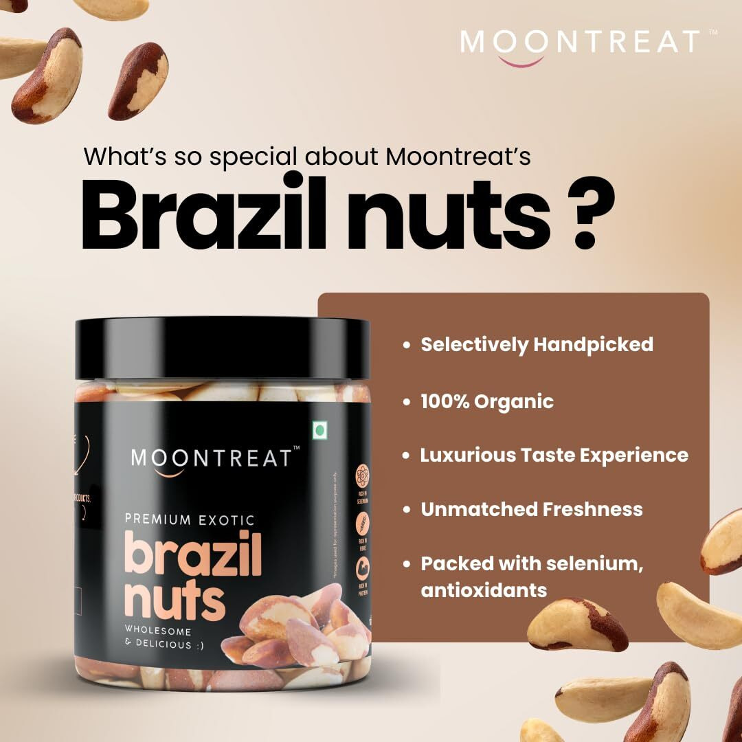 Moontreat Premium Jumbo Brazil Nuts, Raw - 250 Gm|Rich In Selenium, Iron, Calcium, Zinc|Boosts Immunity, Heart Health, Brain Function & Stamina|All Natural, No Added Preservatives|Product Of Peru