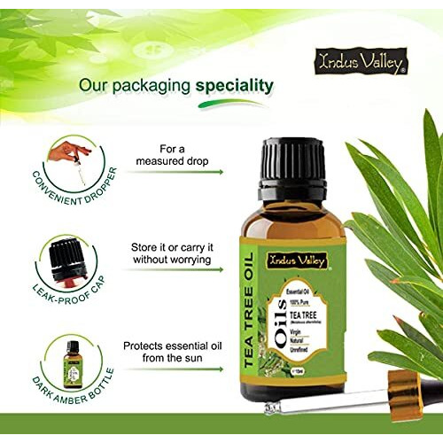 Indus valley 100% pure and natural tea tree essential oil for hair & face care(15ml)