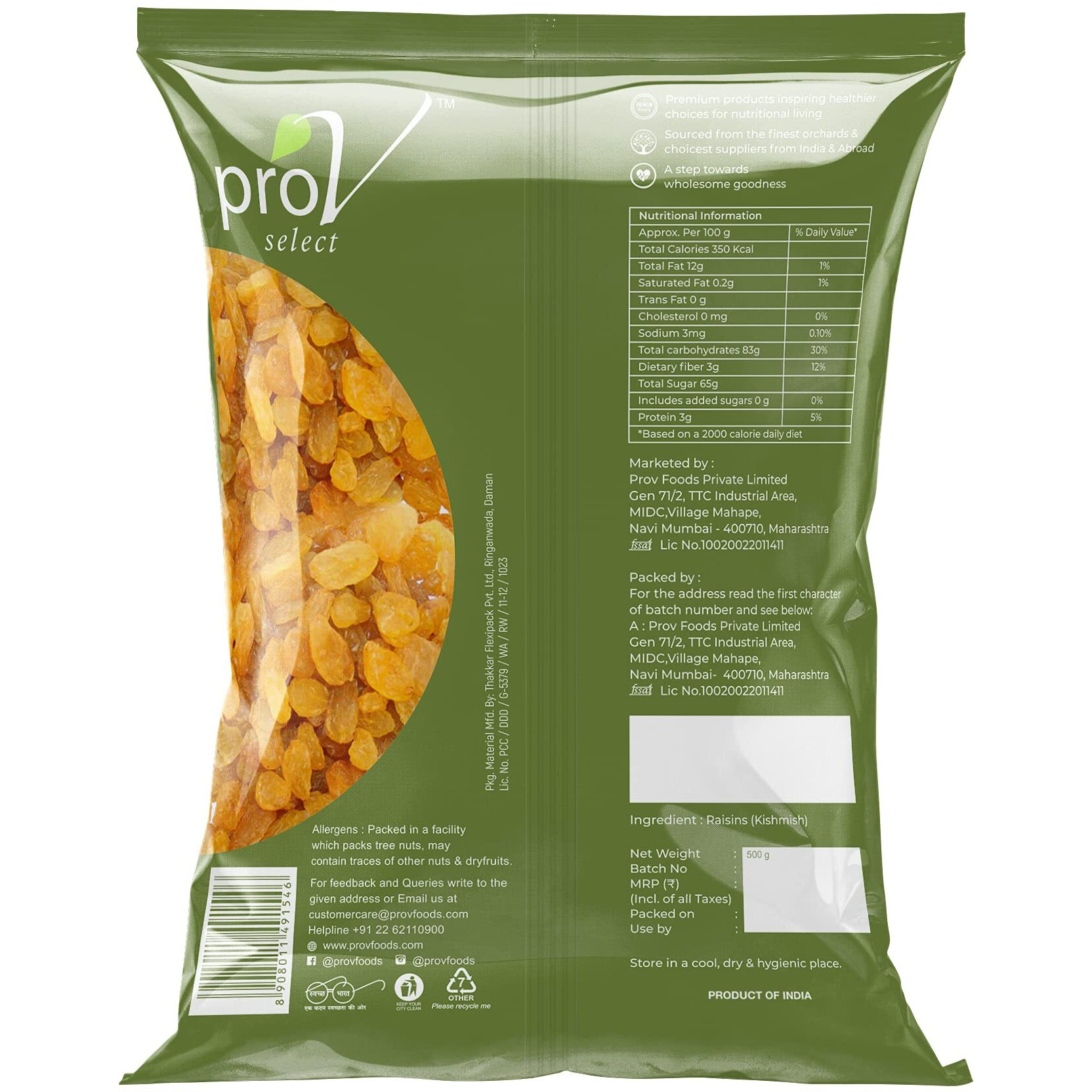 ProV Select - Indian Raisin 500 gm | Value Pack| Dryfruits- Indian Kishmish | Rich In Nutiritons| No added Preservatives | Rich In Iron| Healthy Sweet & Tasty | Chef Sanjeev Kapoors Choice Brand