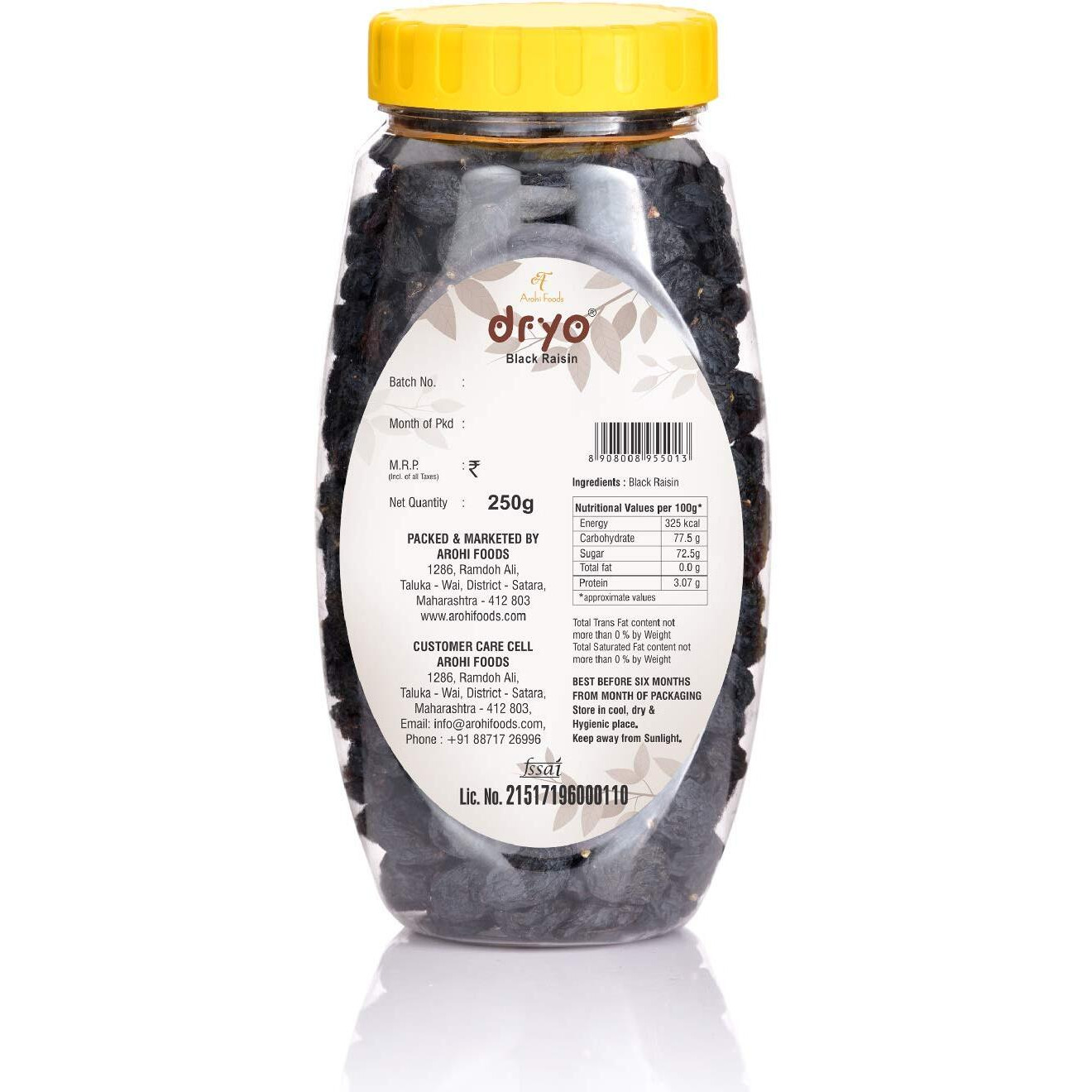 Dryo Premium Natural Black Raisin, Kali Kishmish, Munakka, Raisins - 250gm, Dry fruit | Healthy snacks | Nuts | Ready to eat | Vegan | Gluten free | Non Gmo | Trans fat free | Cholesterol free